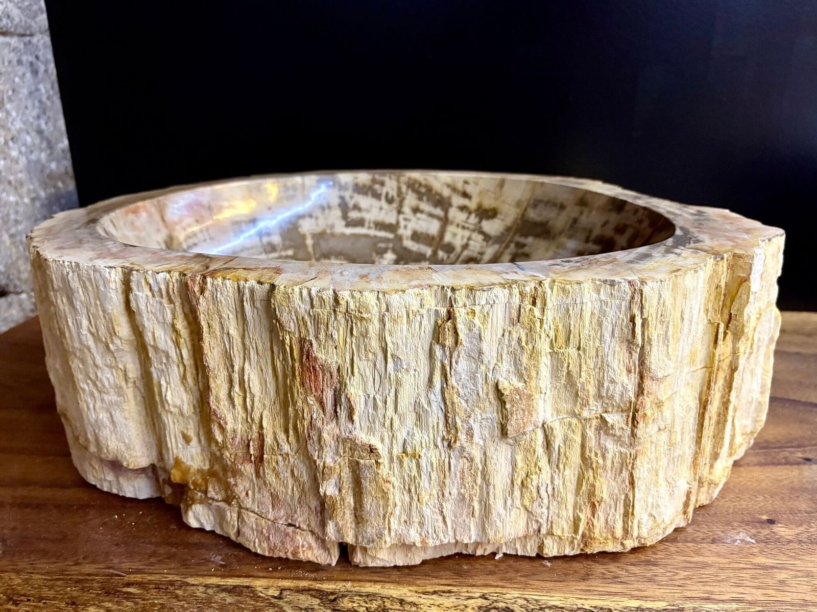 Modern Organic Petrified Wood Sink, Grey/ Brown/ Beige   Polished, Idn 2025 photo vintage