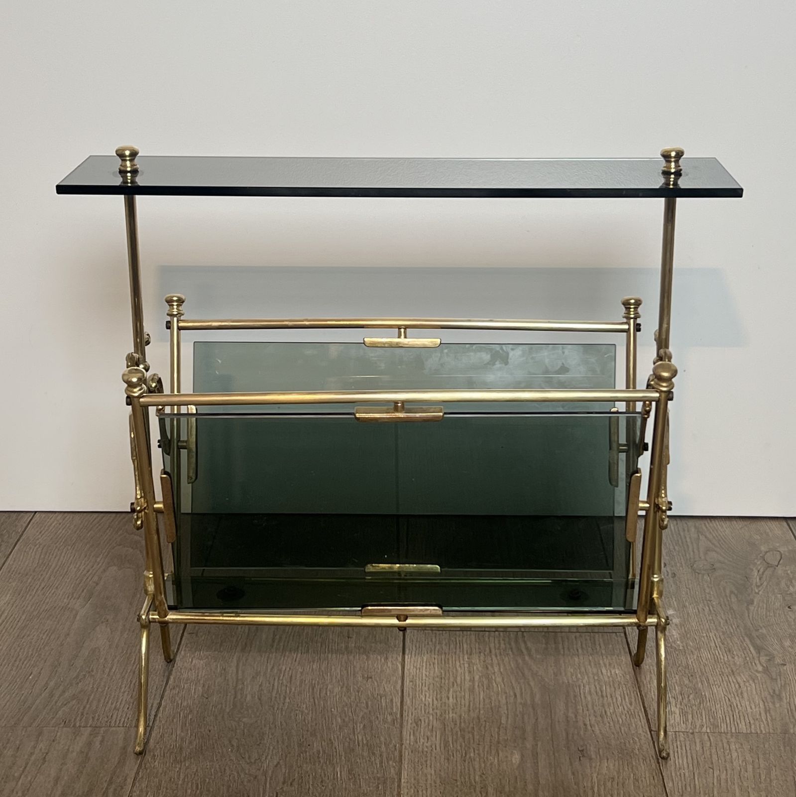 Brass And Blue Glass Magazine Rack photo 850.0