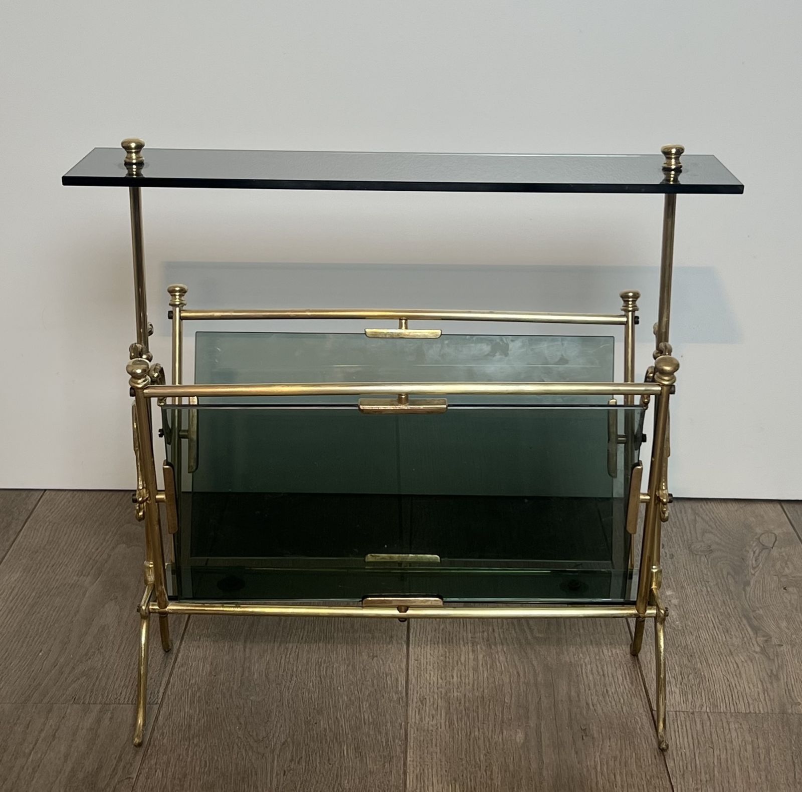 photo buy Brass And Blue Glass Magazine Rack