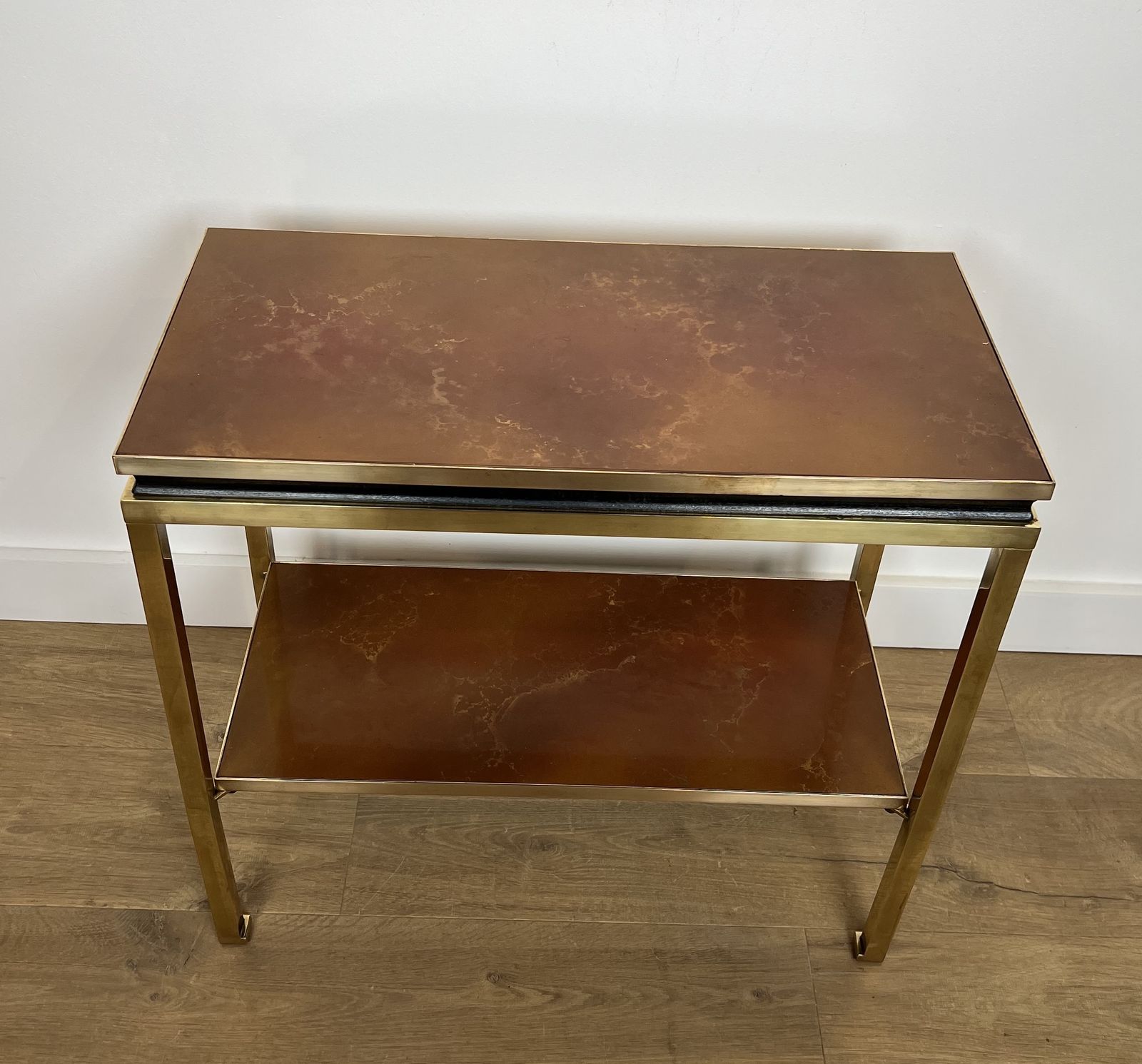Brass, Black Lacquered Metal And Amber Celluloid Top Side Table By Guy Lefèvre For Maison Jansen photo Furniture