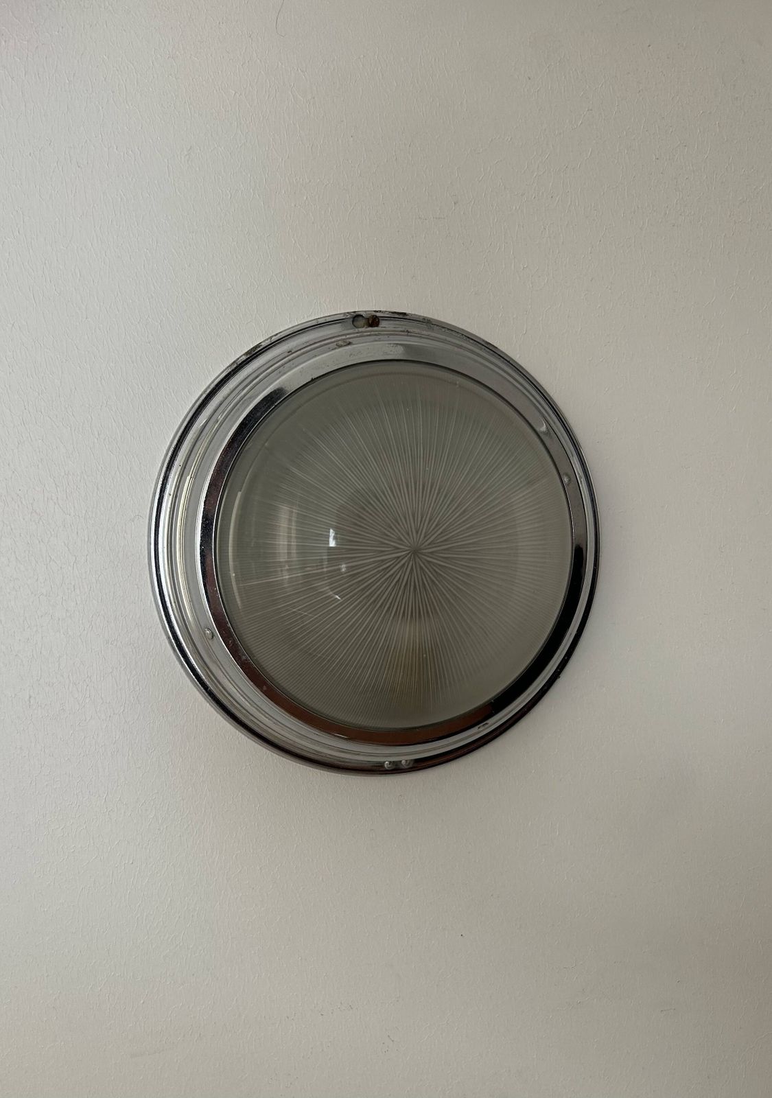 Vintage Wall Lamp In Chromed Metal And Holophane Glass, France 1930 photo vinterior