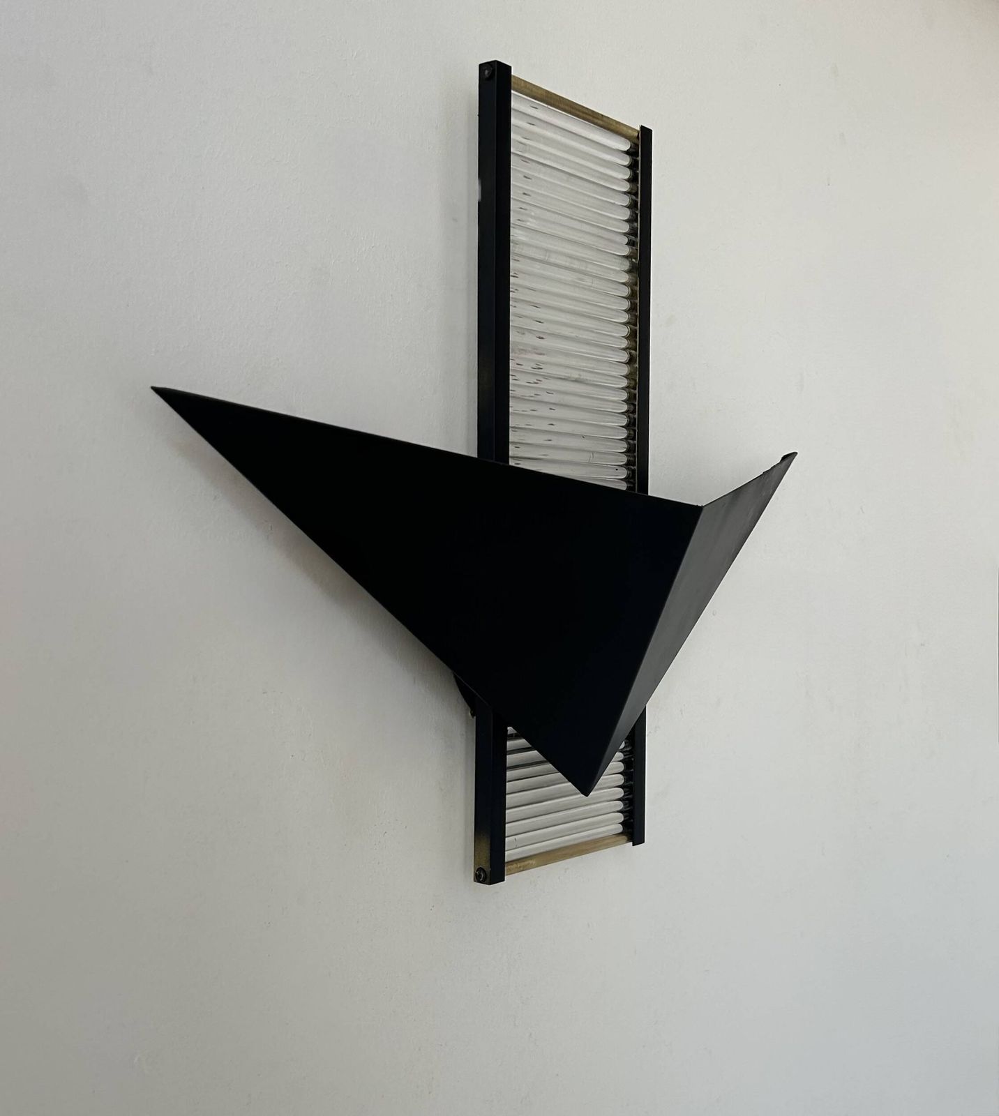 Vintage Postmodernist Wall Lamp, Metal And Glass, France 1980 photo furniture