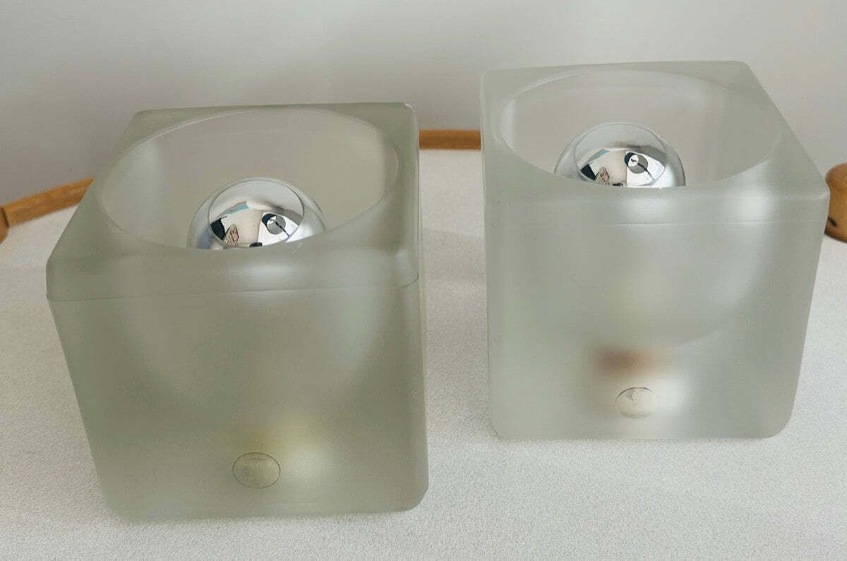 photo vinterior Pair Of 1970s German Peill & Putzler Frosted Cubed Glass Table Lamps