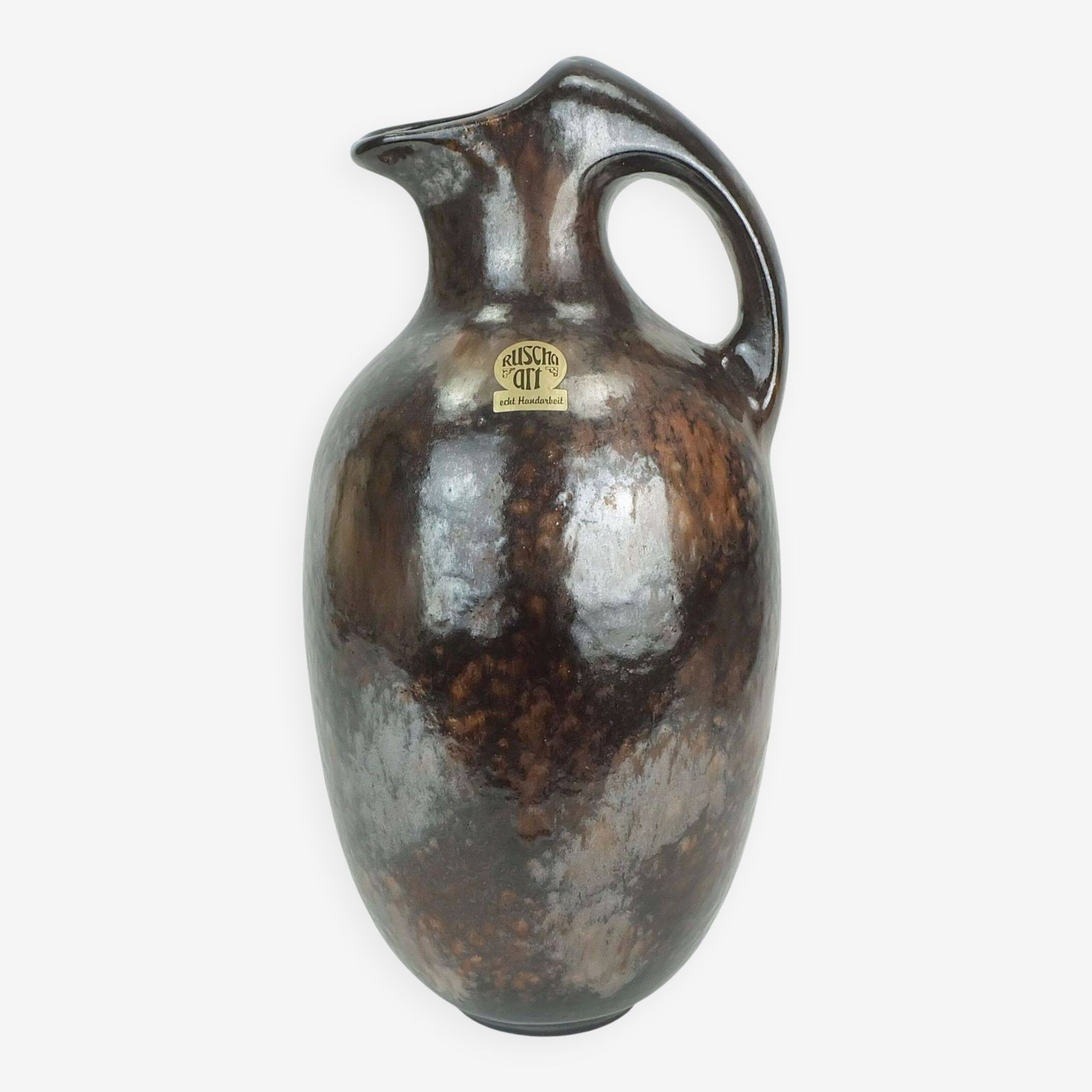 Ruscha Art Vase Jug Drip Glaze Shades Of Purple Black Brown 1970 80s