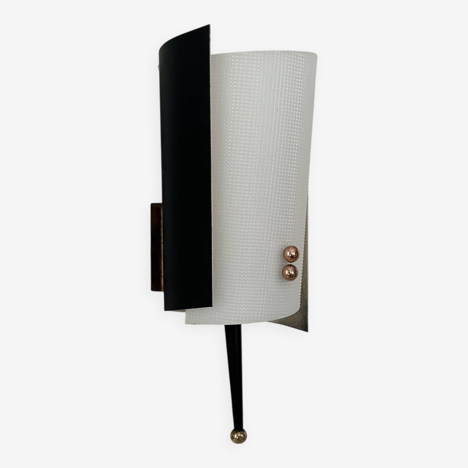 Vintage Jaques Biny Wall Lamp, Black Metal, Brass And Perpex, France 1960