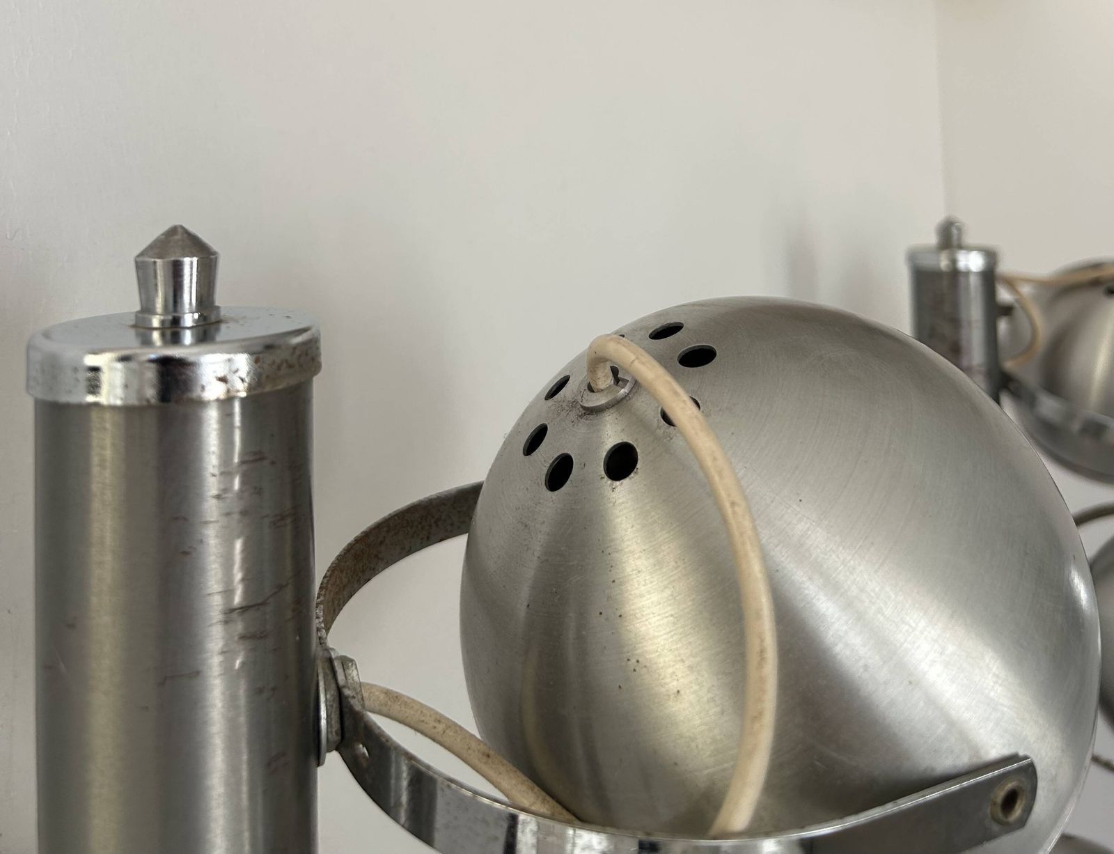 Pair Of Vintage Adjustable Wall Lights Chrome And Brushed Metal France 1970 photo for sale