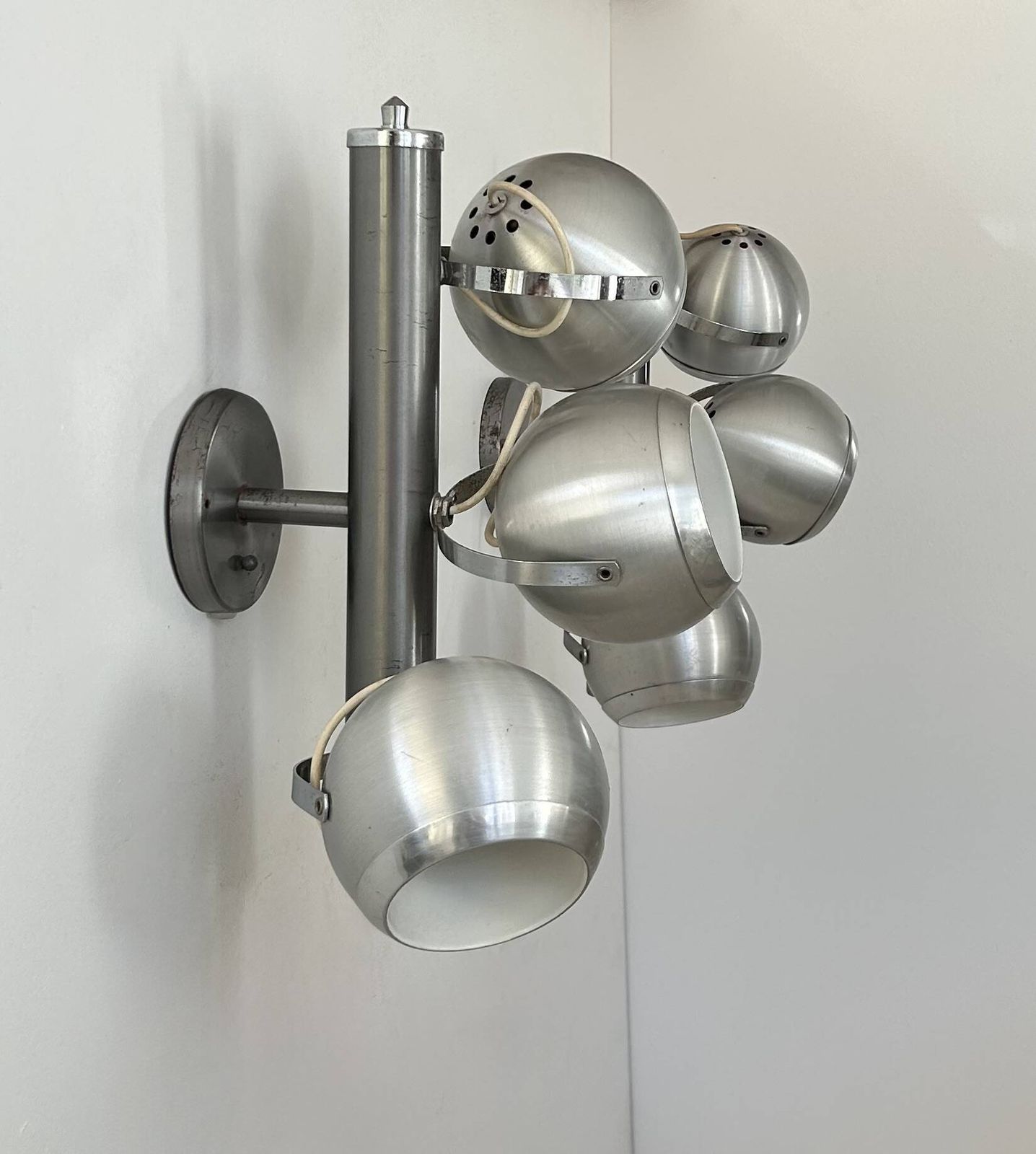 Pair Of Vintage Adjustable Wall Lights Chrome And Brushed Metal France 1970 photo vinterior