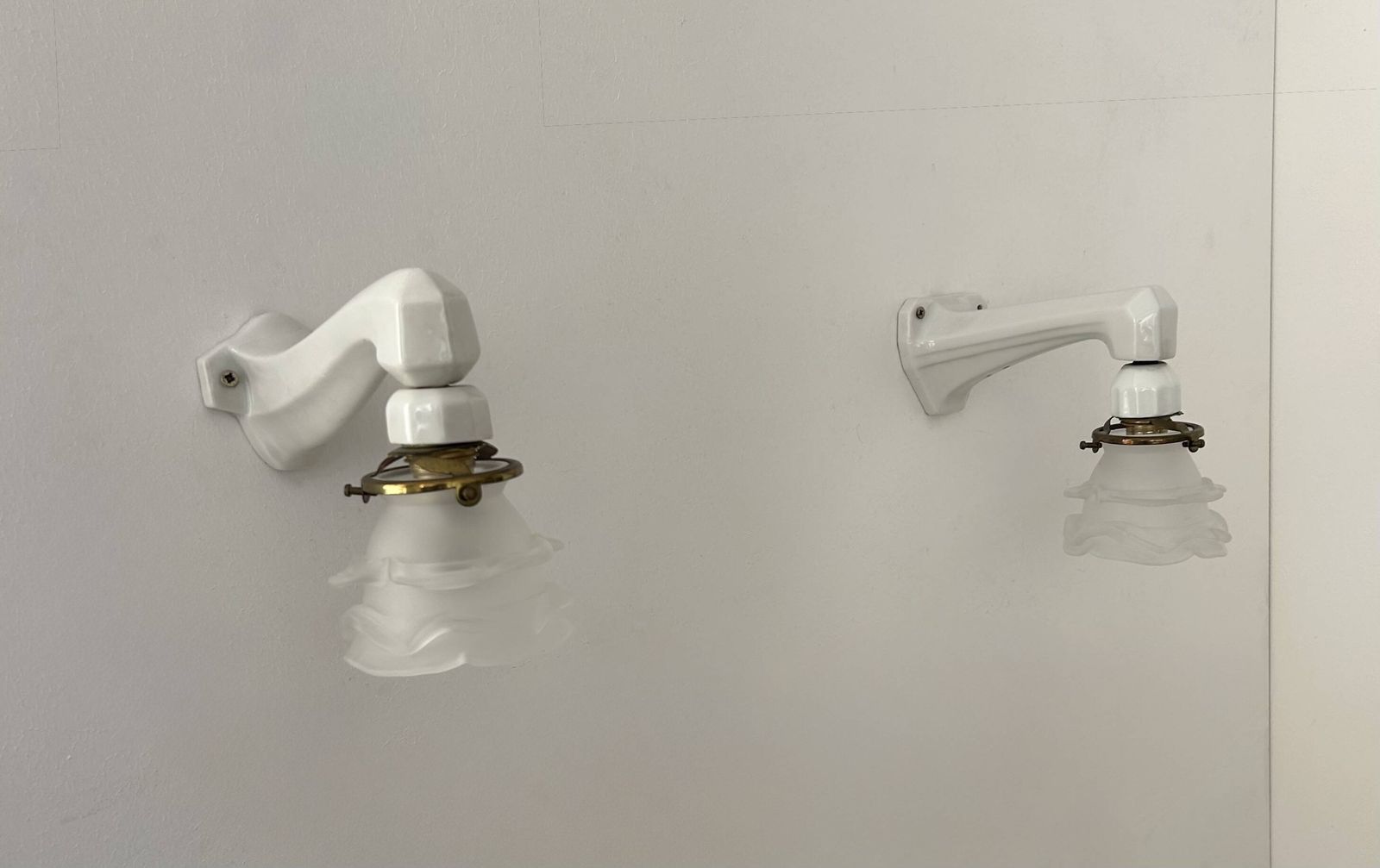 Pair Of Vintage Art Deco Wall Lights  Porcelain And Sandblasted Glass France 1930 photo Lighting