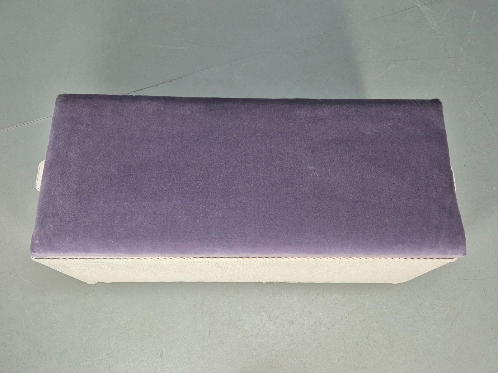 Vintage Lloyd Loom Style Ottoman Purple Velvet Padded Lid Retro Eb10277 Mwoo photo vintage