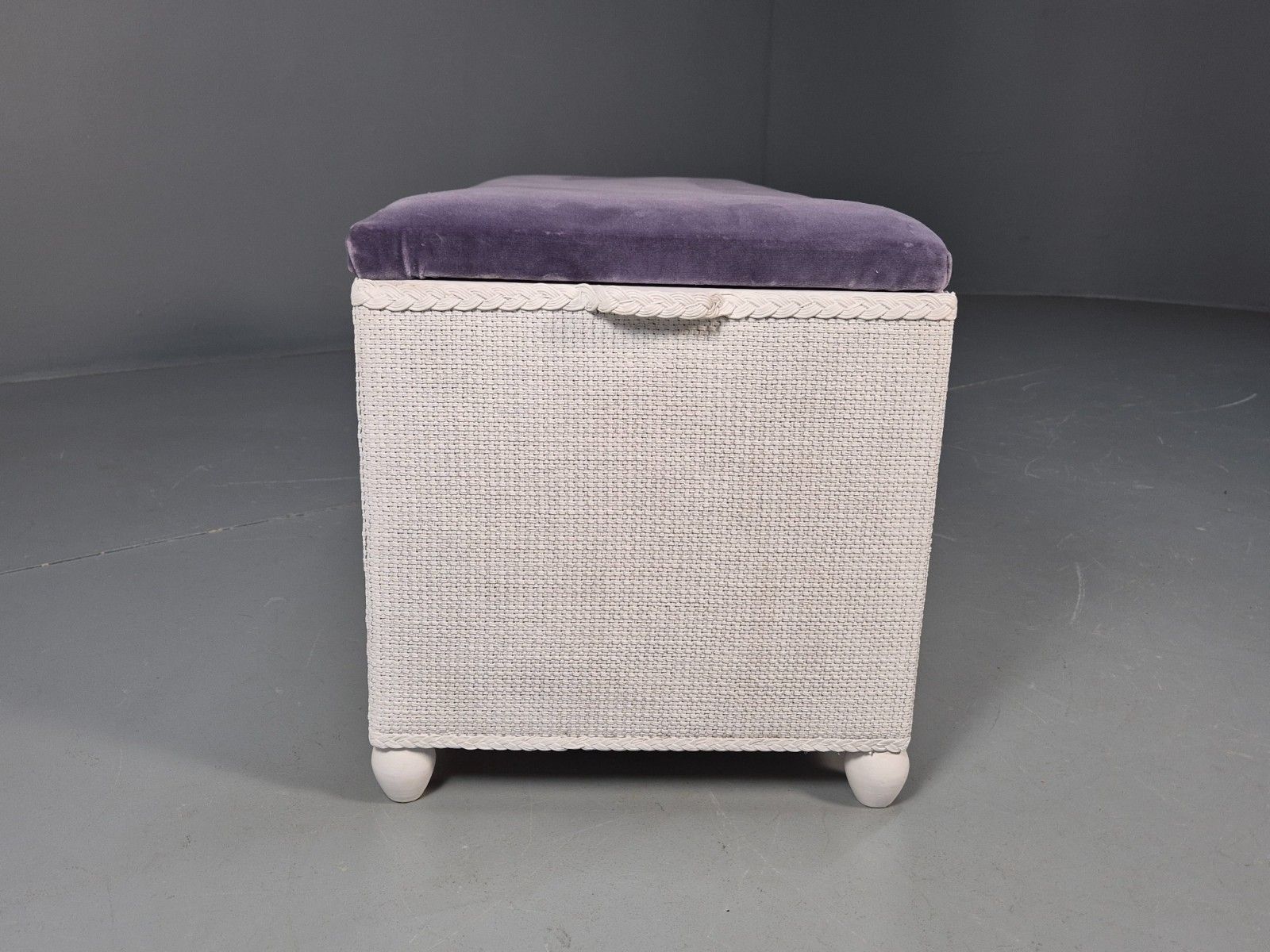 photo furniture Vintage Lloyd Loom Style Ottoman Purple Velvet Padded Lid Retro Eb10277 Mwoo