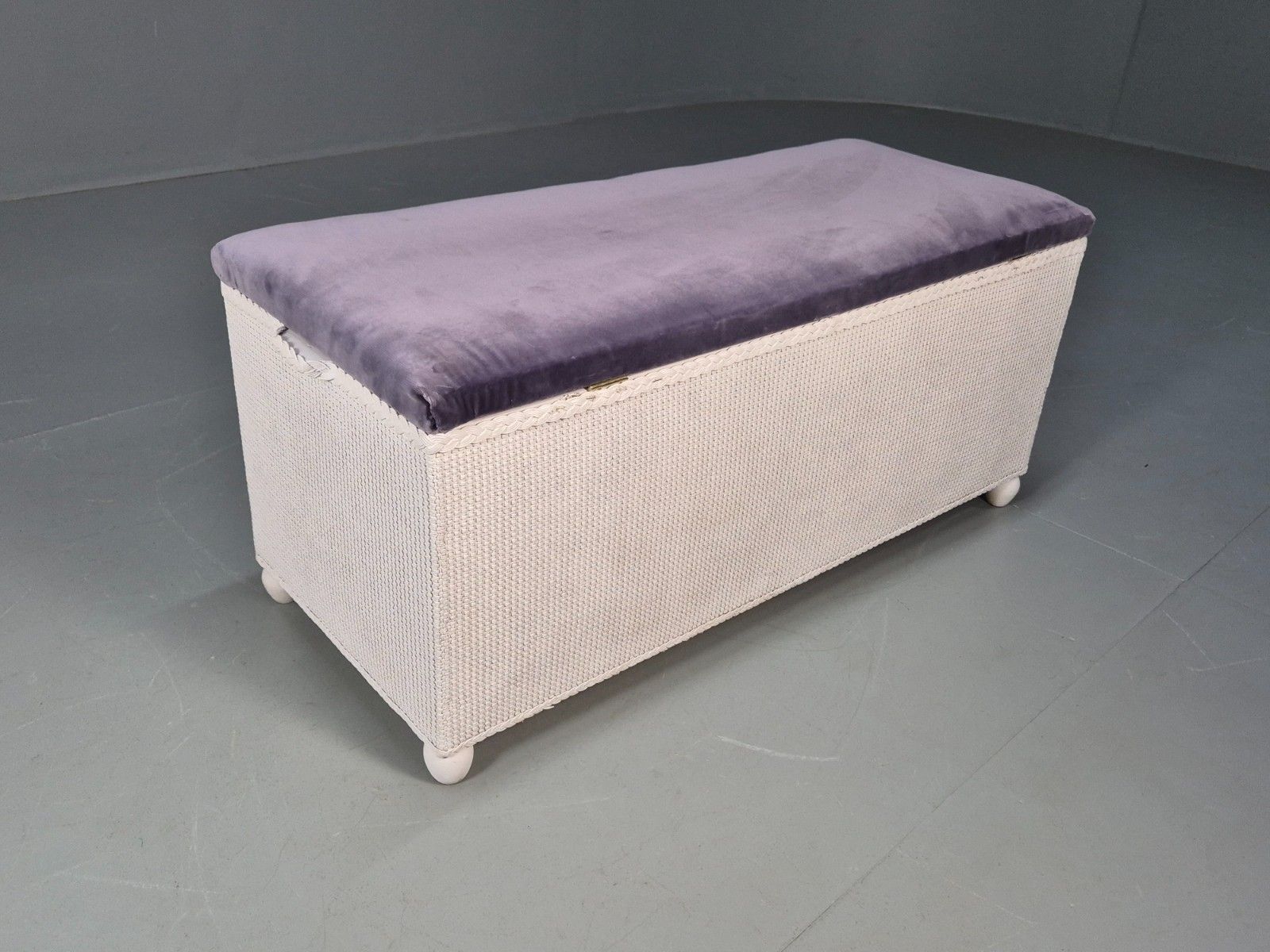 photo buy Vintage Lloyd Loom Style Ottoman Purple Velvet Padded Lid Retro Eb10277 Mwoo