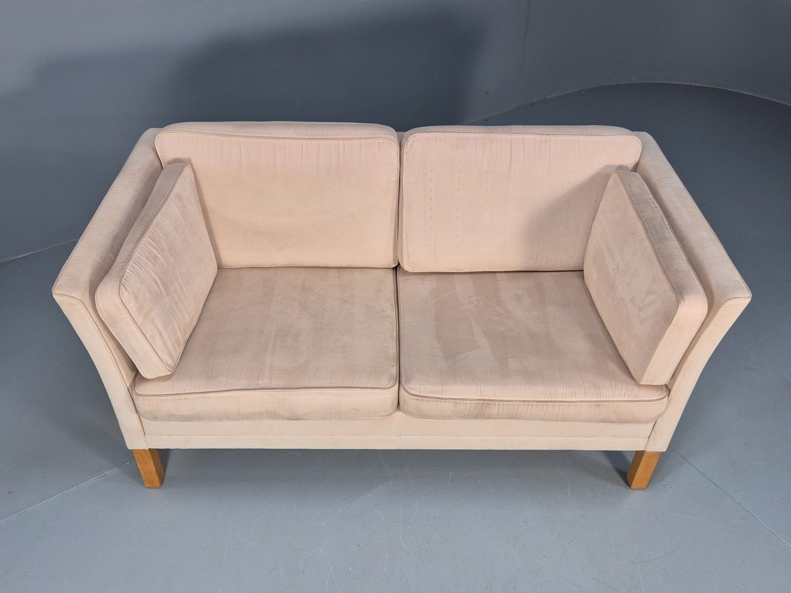 Vintage 1970s Danish 2 Seat Sofa Faux Suede Beige Retro Mcm Eb10267 M2ss photo buy