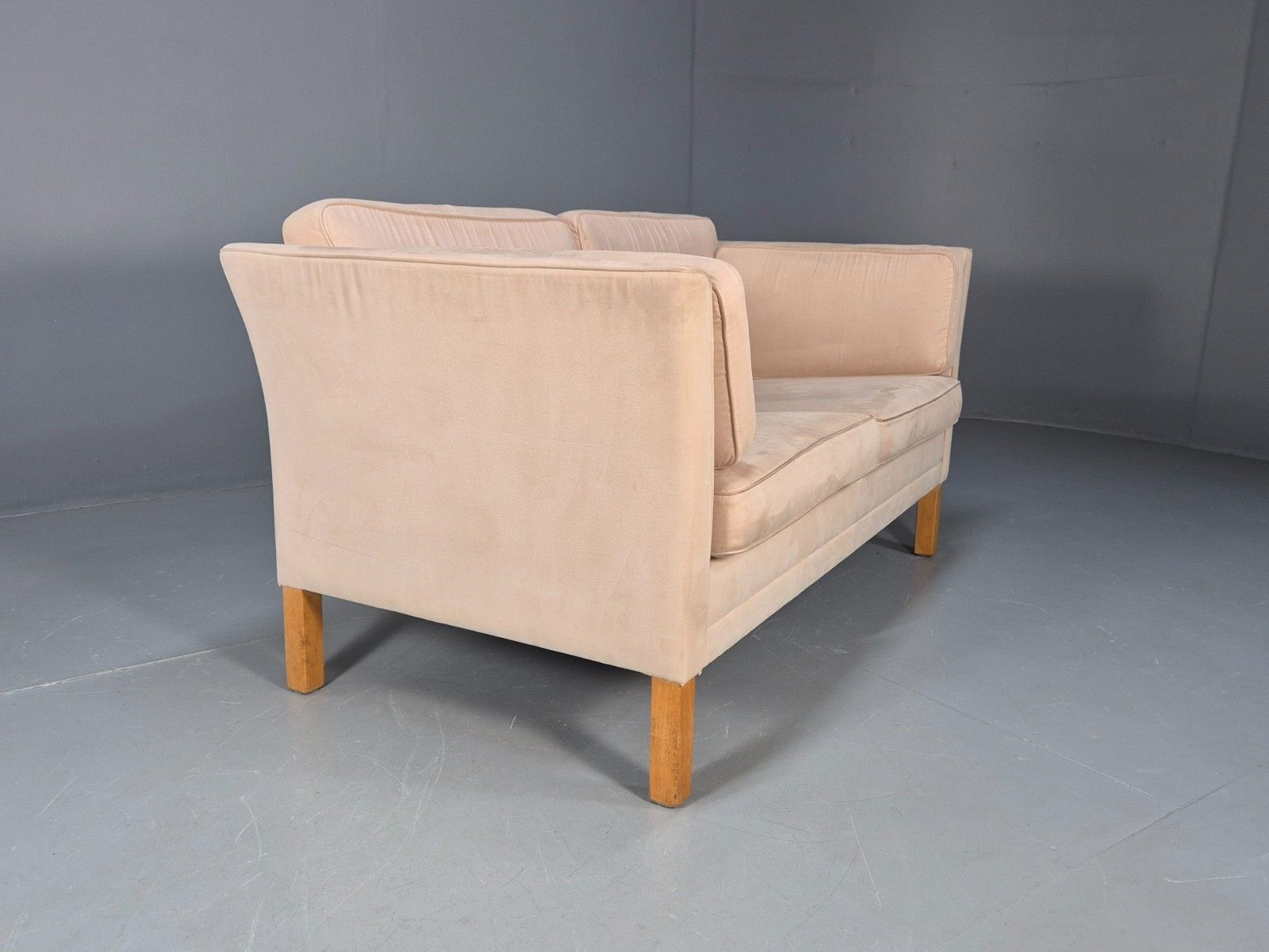 Furniture Vintage 1970s Danish 2 Seat Sofa Faux Suede Beige Retro Mcm Eb10267 M2ss photo