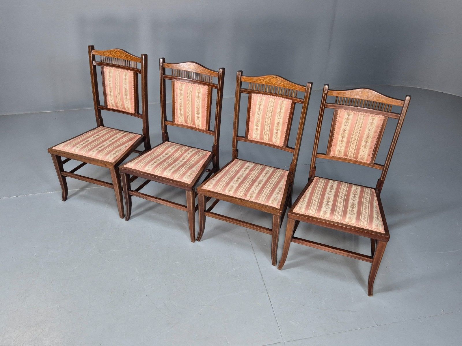 4 Regency Revival Dining Chairs Mahogany Inlay Decoration 20th Cent Eb10224 Vdin photo Furniture