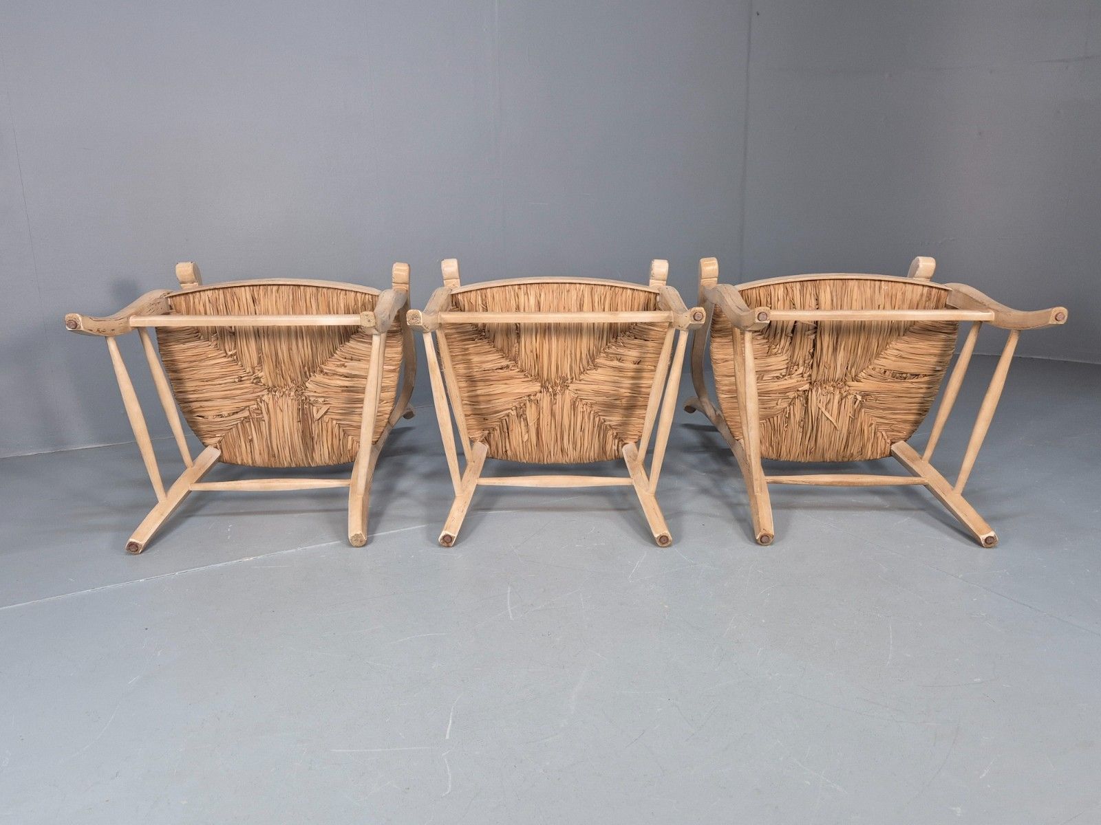 photo for sale 3 Vintage Rush Seated Country Elbow Chairs Modern Antique Style Eb10183 Vdin