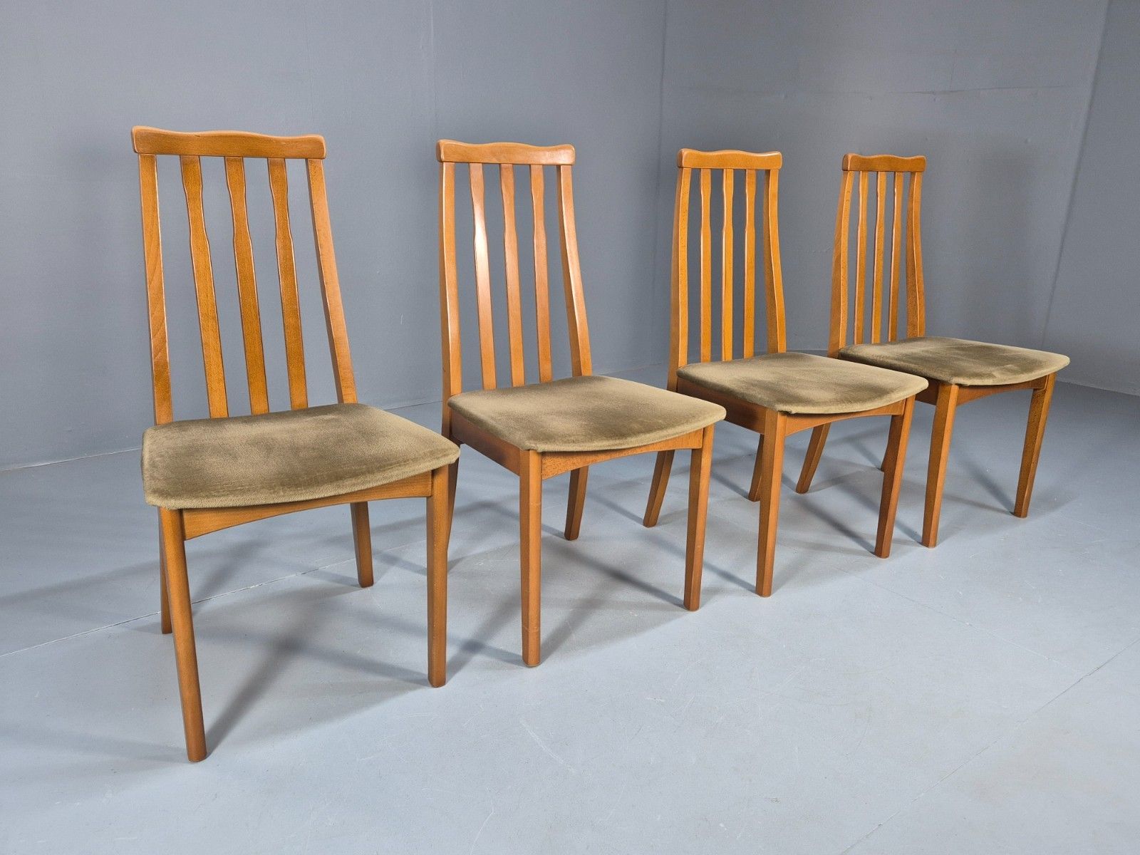 Eb10162 4 Jentique 1970s Dining Chairs Beech Green Dralon Retro Mdin