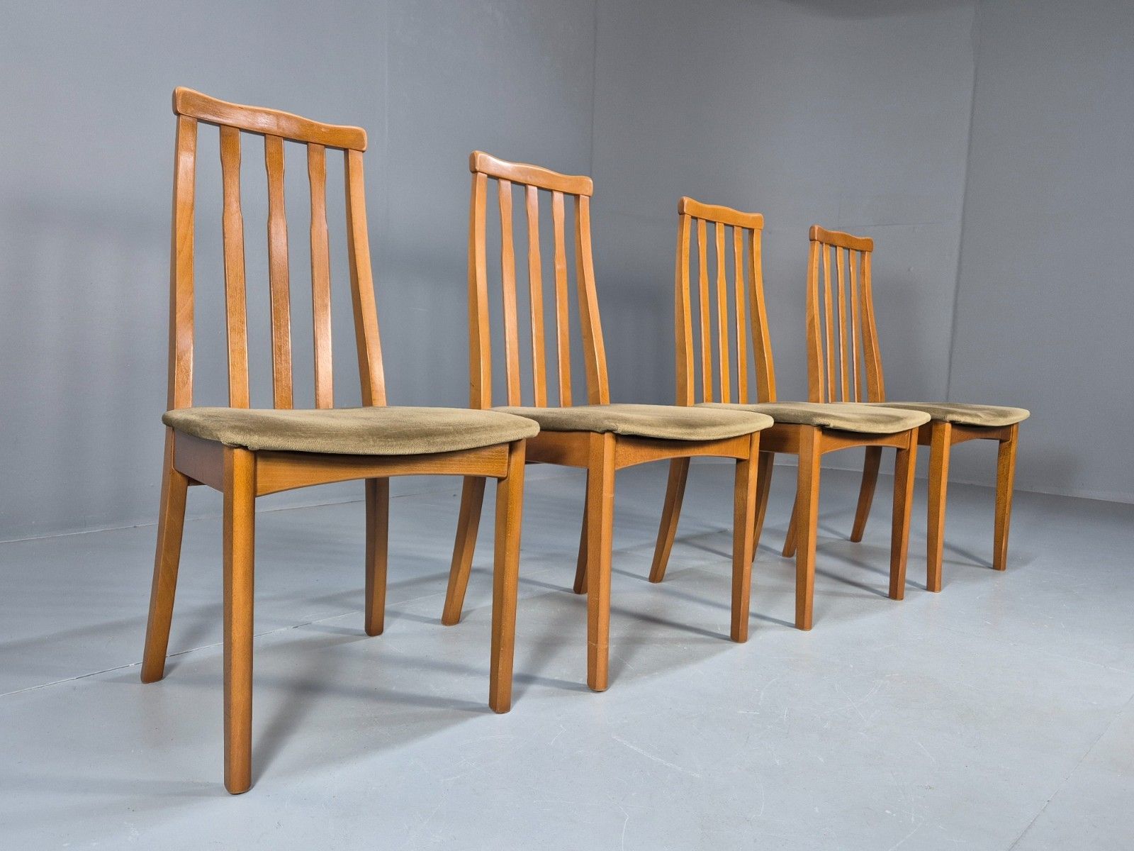 Eb10162 4 Jentique 1970s Dining Chairs Beech Green Dralon Retro Mdin photo furniture