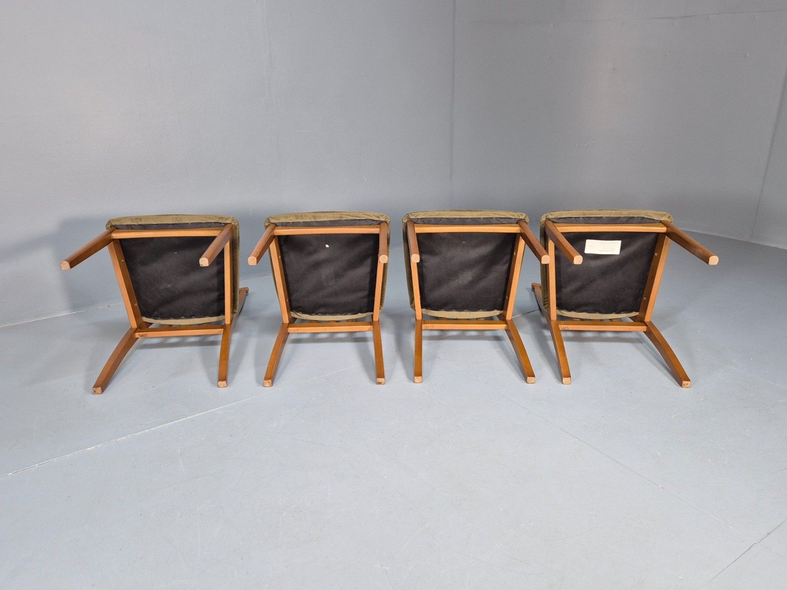Eb10162 4 Jentique 1970s Dining Chairs Beech Green Dralon Retro Mdin photo buy