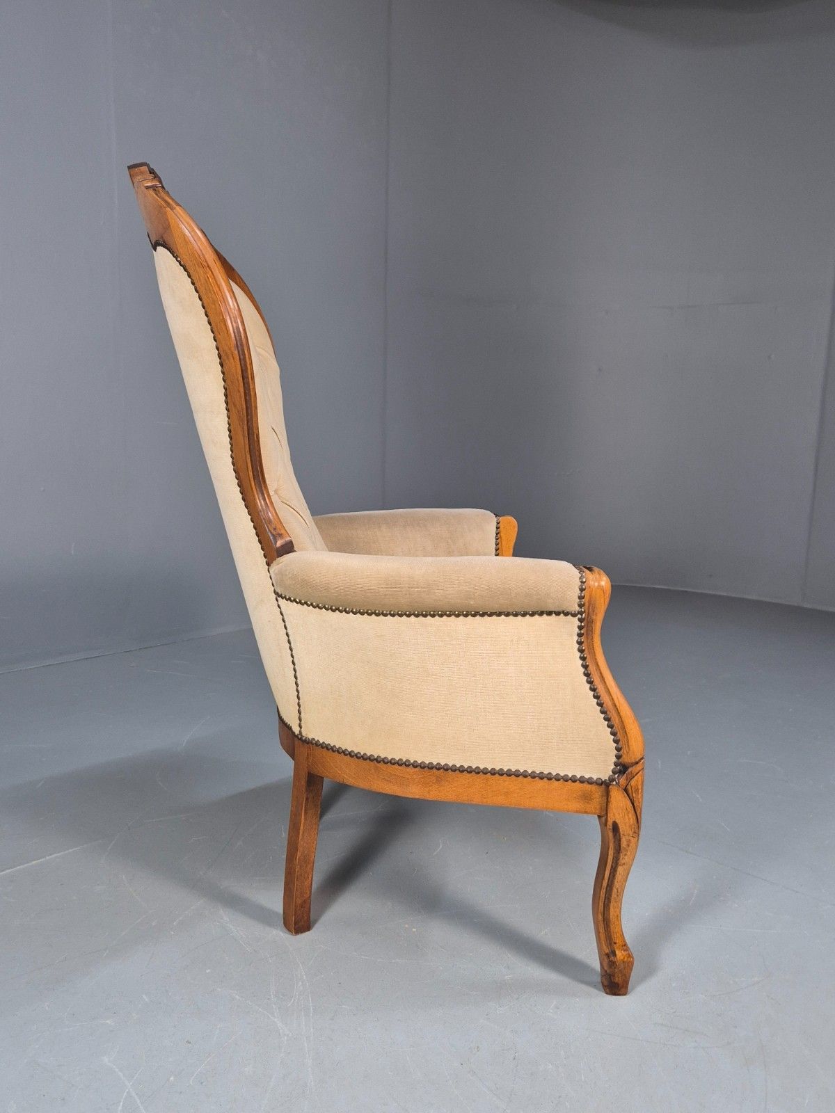 photo for sale Vintage Rococo Style Balloon Back Lounge Chair 1970s Retro Beige Eb9212 Vcar