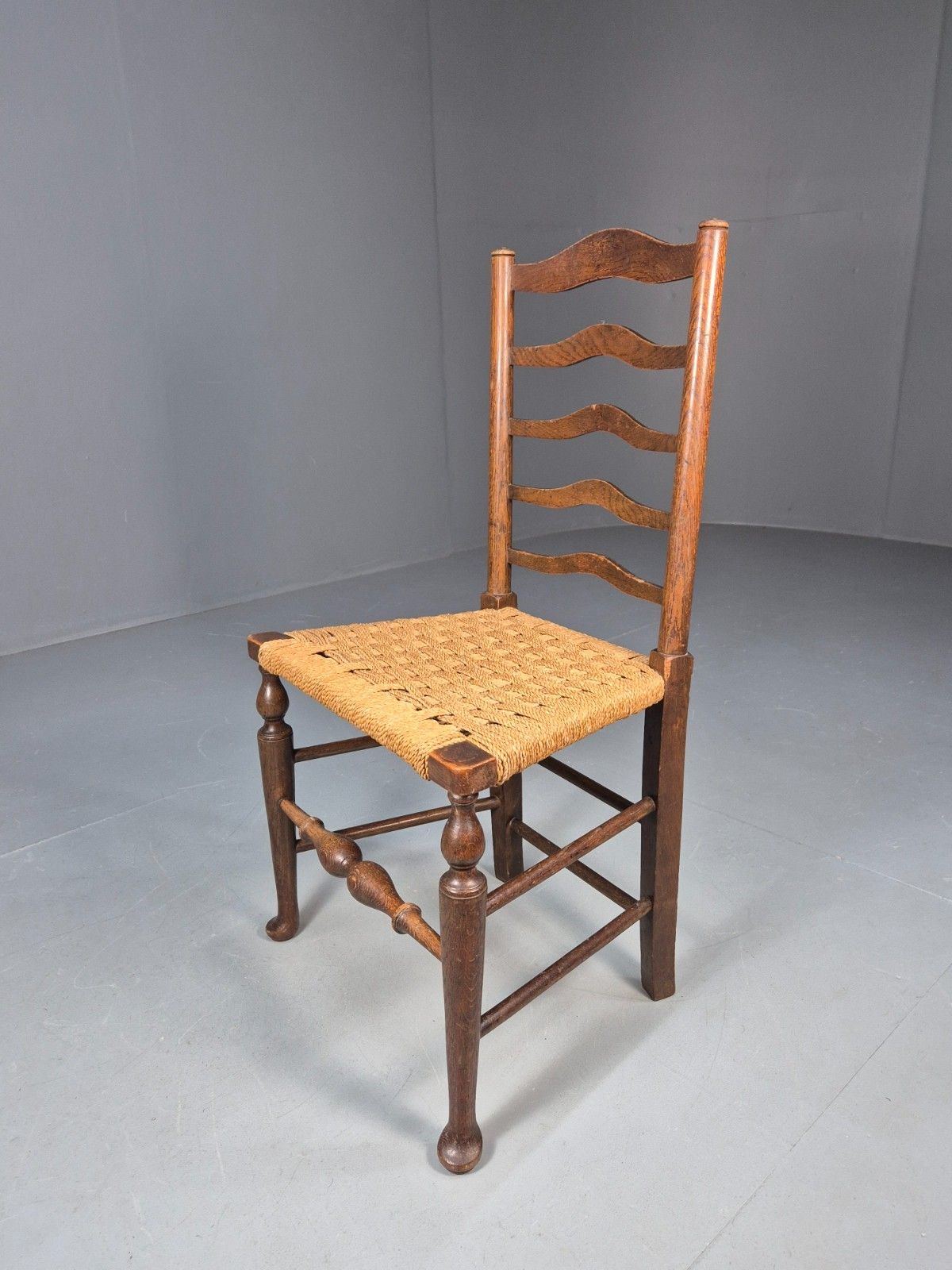 Vintage Oak And Rush Seated Dining Chair 19th Century Ladderback Eb9205 Vdin