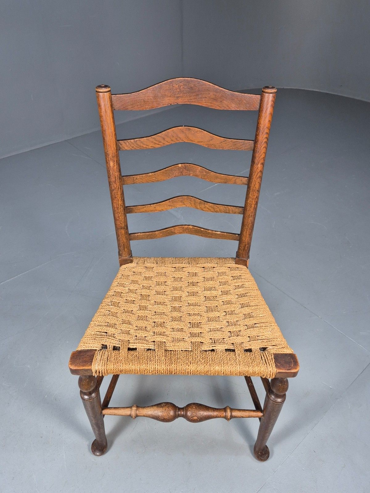 Vintage Oak And Rush Seated Dining Chair 19th Century Ladderback Eb9205 Vdin photo for sale