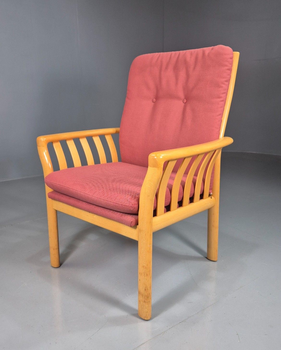Vintage Danish Lounge Chair Red Beech Frame 1980s Retro Eb7794 Mnor