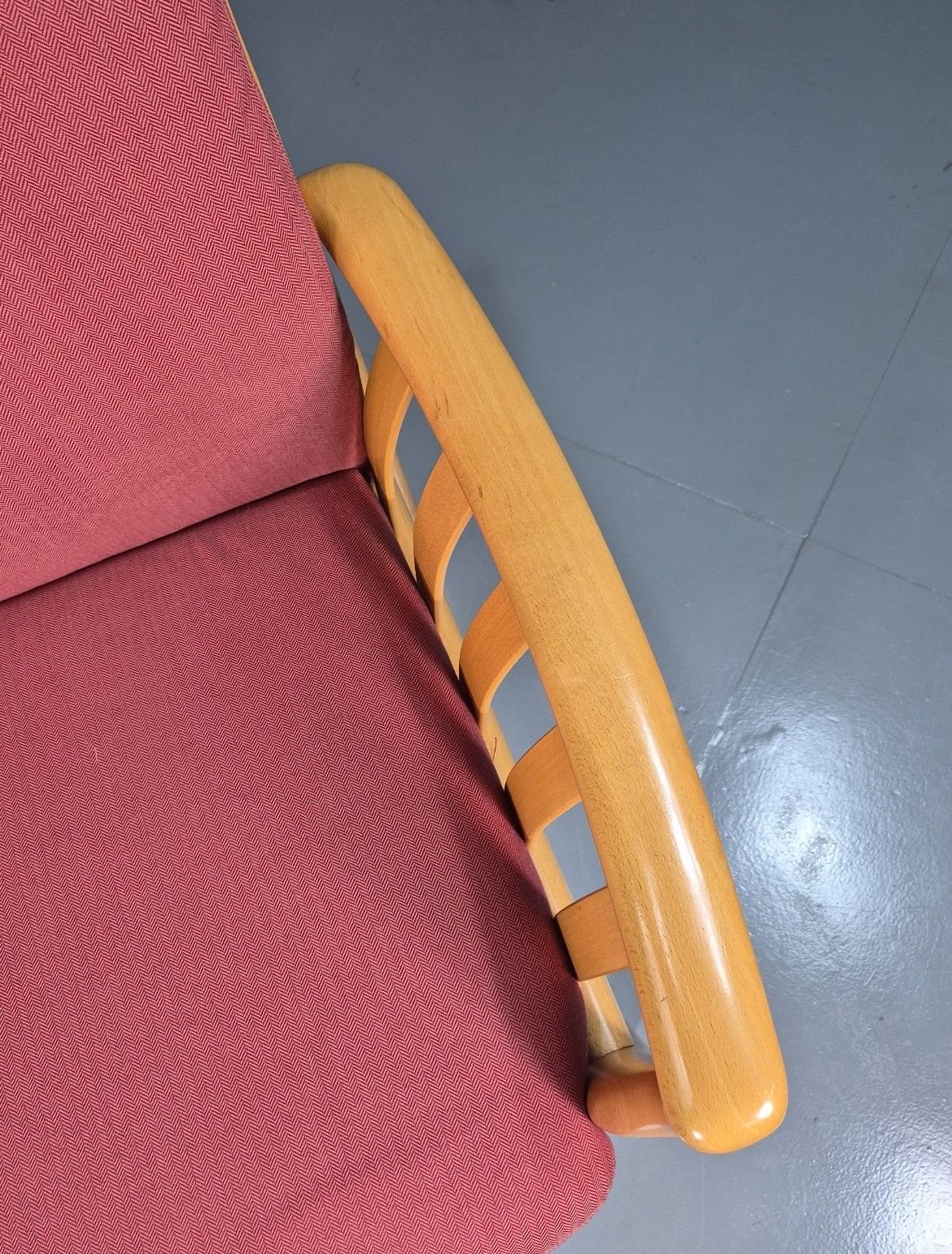 Vintage Danish Lounge Chair Red Beech Frame 1980s Retro Eb7794 Mnor photo Furniture