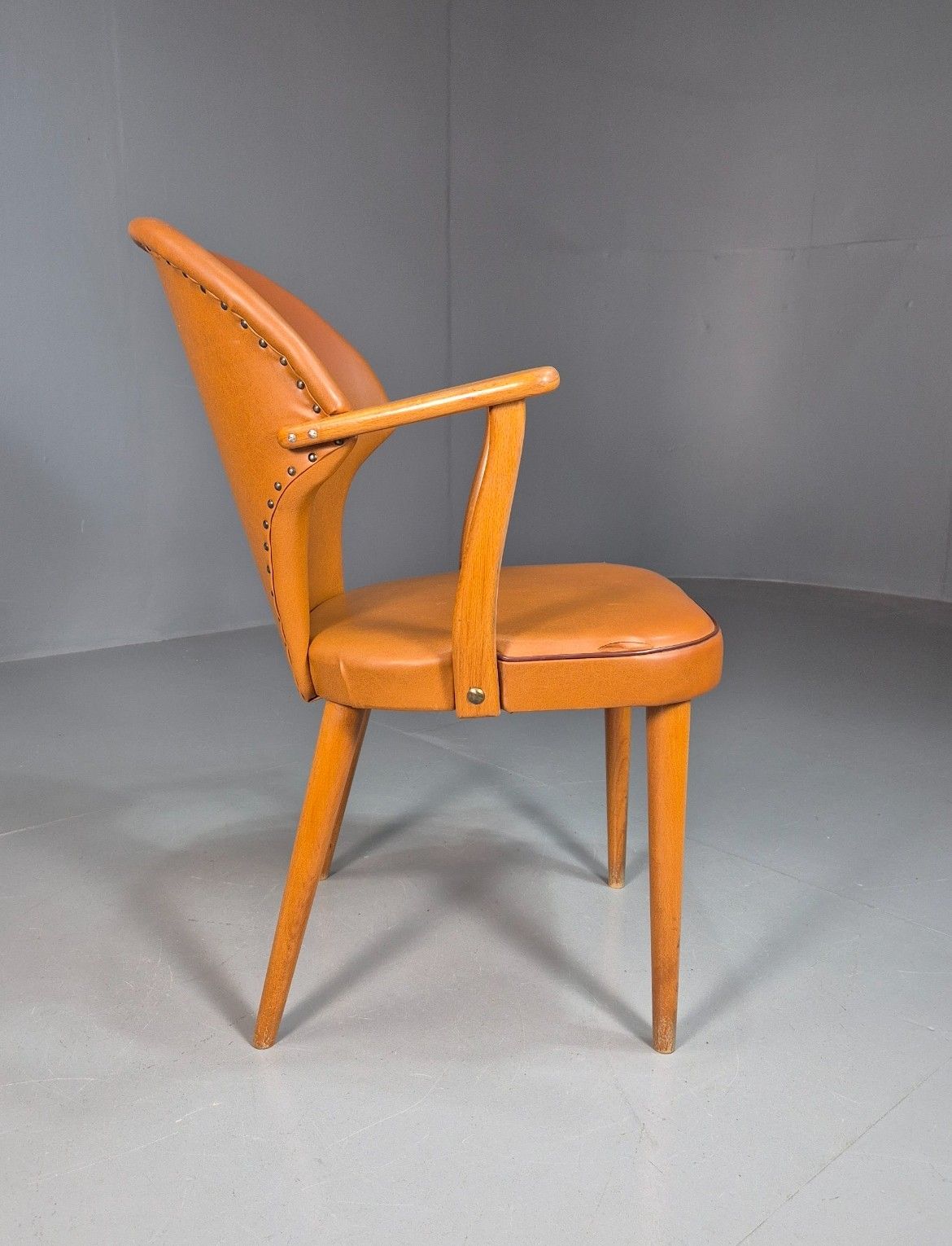 Vintage Swedish 1950s Elbow Chair Beech Frame With Tan Vinyl Cover Eb7725 Mnor photo Furniture