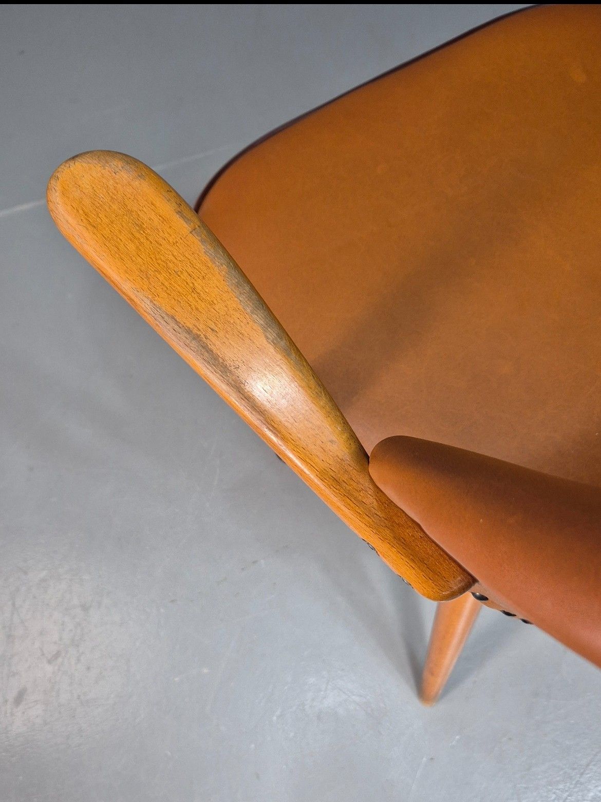 Vintage Swedish 1950s Elbow Chair Beech Frame With Tan Vinyl Cover Eb7725 Mnor photo vintage