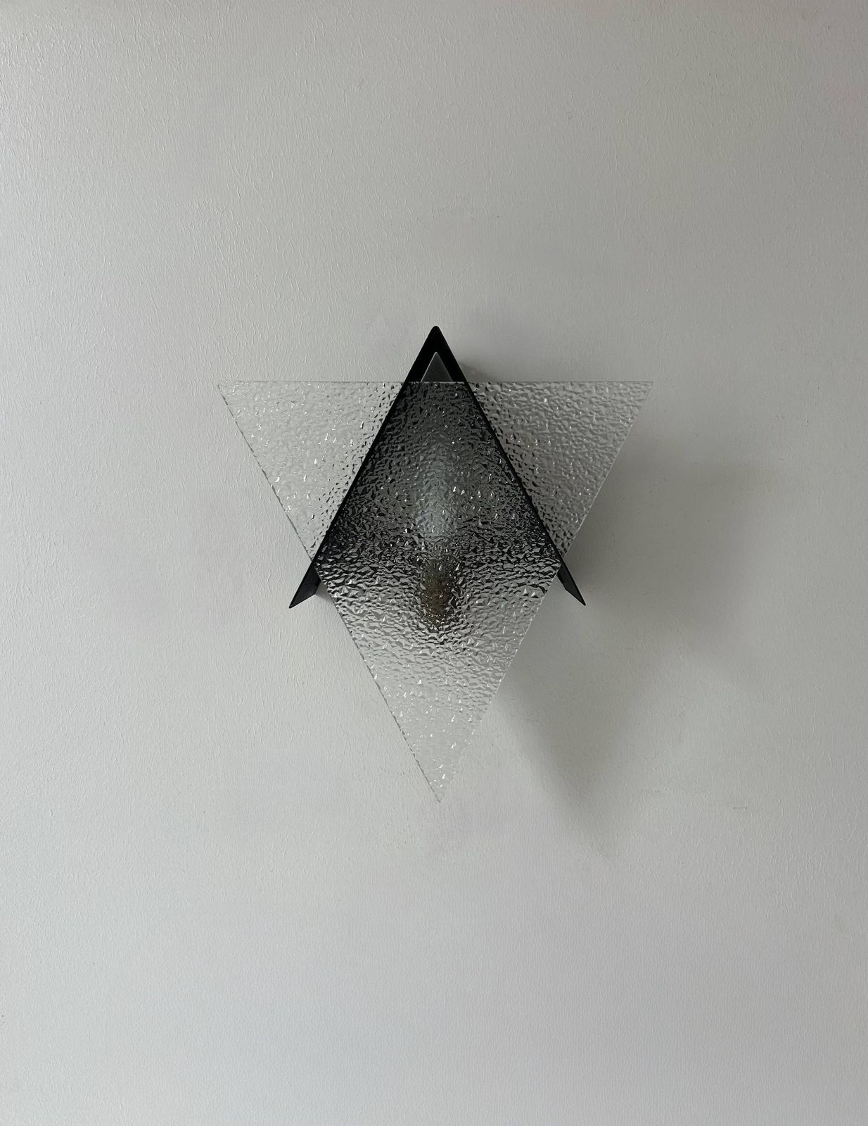 photo for sale Vintage Geometric Wall Lamp, Black Metal And Glass, France 1950