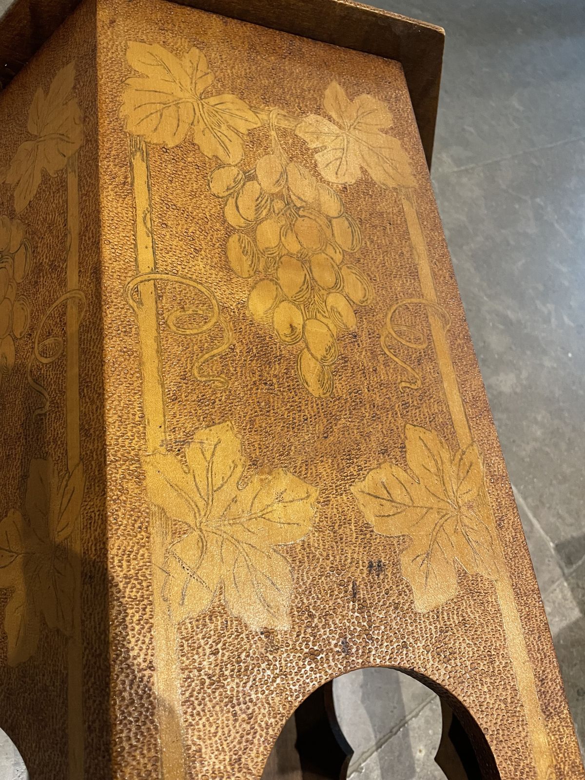 Antique Poker Work Wine Cooler / Side Table photo vintage