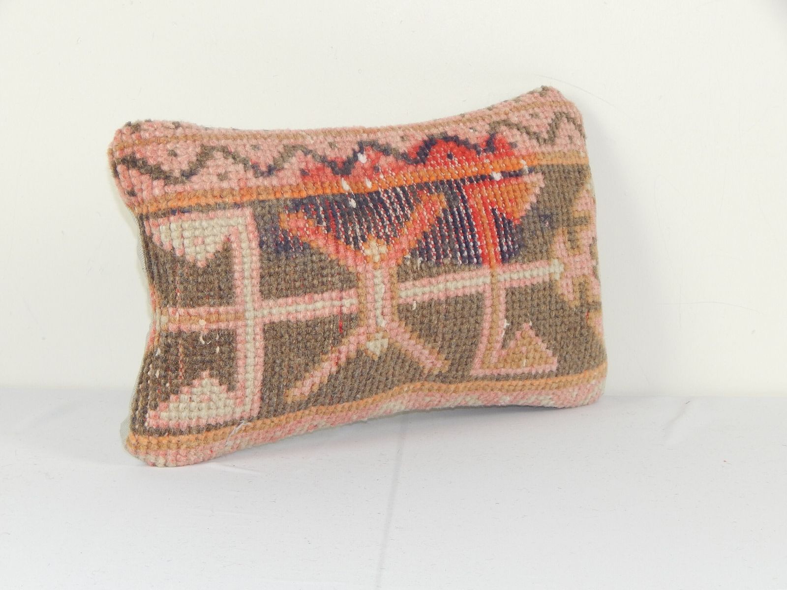 Vintage Wool Rug Pillow Lumbar Pillow Ethnic Pillow, Throw Pillow, Tribal Pastel Pillow Cover Carpet Pillow photo for sale