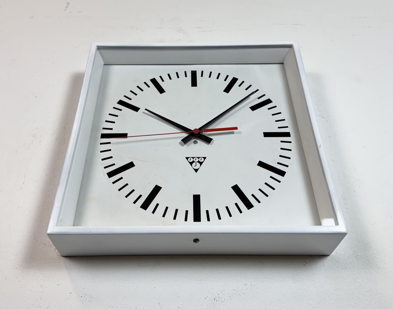 White Industrial Square Wall Clock From Pragotron, 1970s photo vinterior