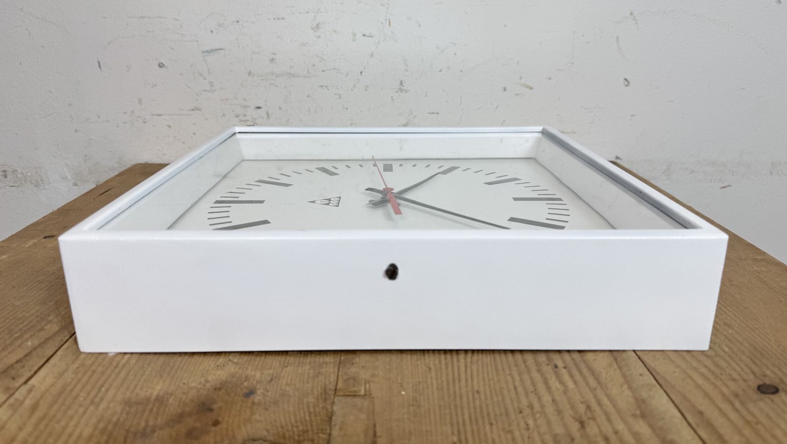 White Industrial Square Wall Clock From Pragotron, 1970s photo vintage