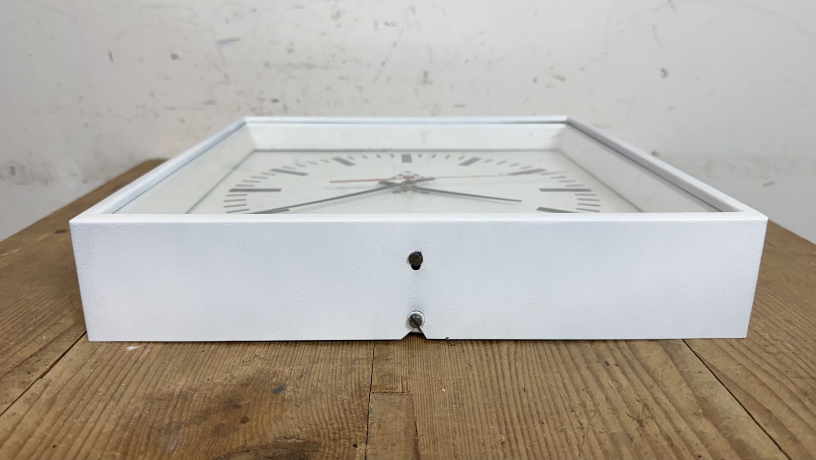 Home Decor White Industrial Square Wall Clock From Pragotron, 1970s photo