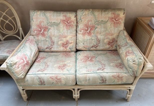 Upholstered 2 Seat Sofa   Faux Bamboo / Rattan / Cane photo 299.0