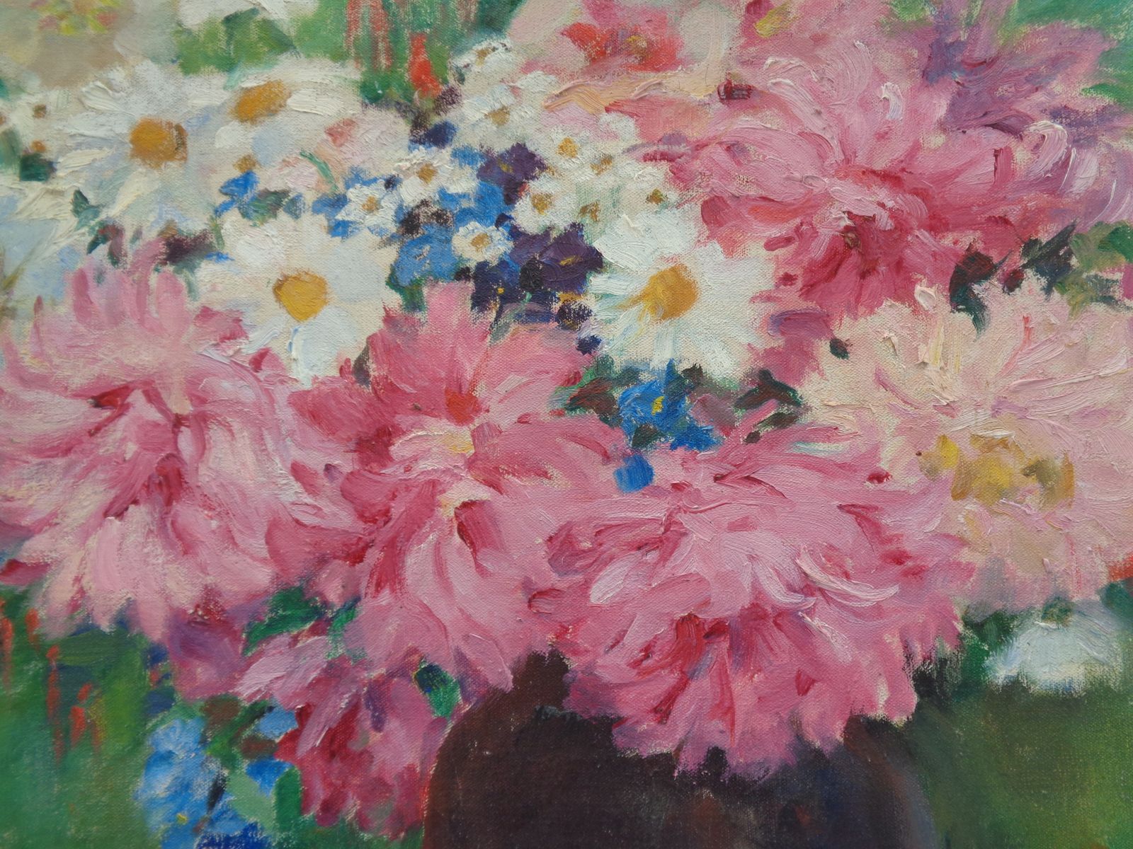 Louise Alix Still Life Flowers & Fruit French Oil On Canvas Unframed photo for sale