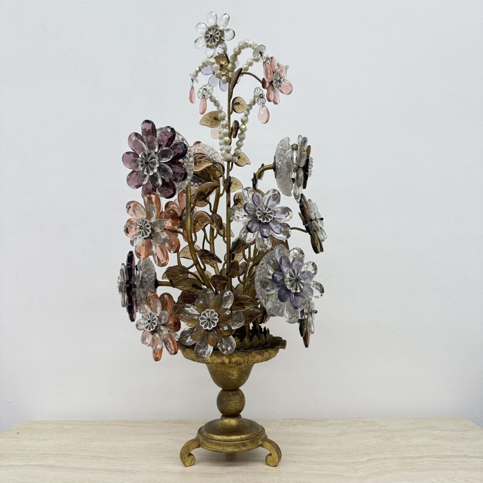 Maison Bagues Tafellamp Met Kristallen Bloemen, Ca. Jaren 1950