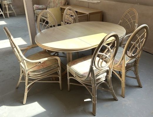 6 Upholstered Dining Chairs (Incl. 2 Carvers) Faux Bamboo / Cane / Rattan (See Also Dining Table) photo furniture