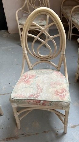 6 Upholstered Dining Chairs (Incl. 2 Carvers) Faux Bamboo / Cane / Rattan (See Also Dining Table) photo vintage