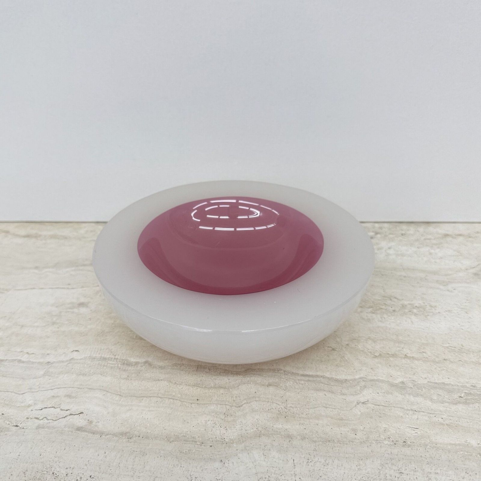 Seguso Sommerso Murano Roze & Wit Alabastro Kunstglas Geode Schaal, 1950 photo for sale