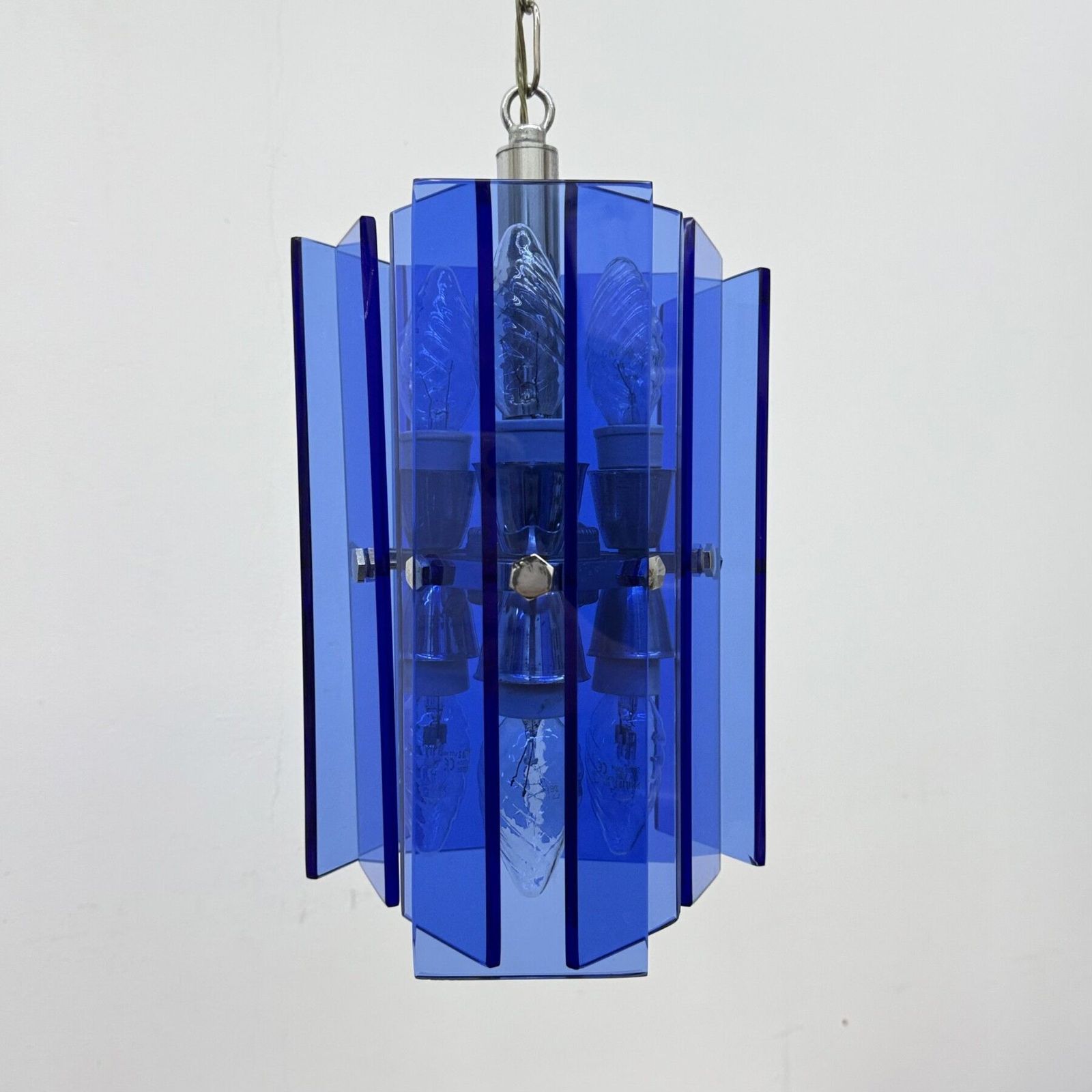 Veca Blue Glass Hanging Lamp , 1970s Italy