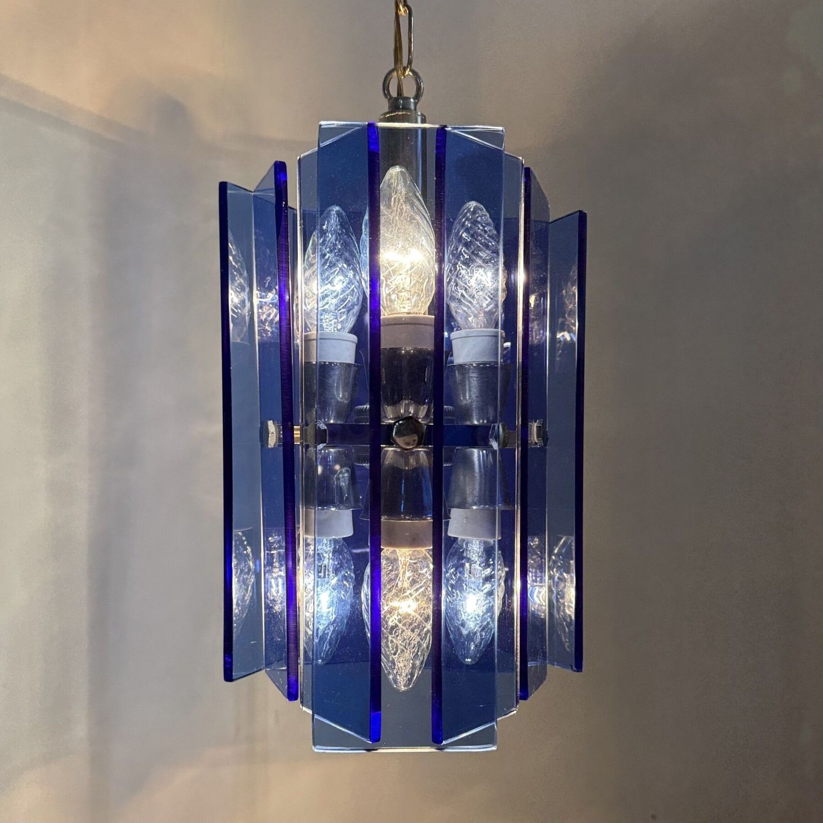 Veca Blue Glass Hanging Lamp , 1970s Italy photo furniture