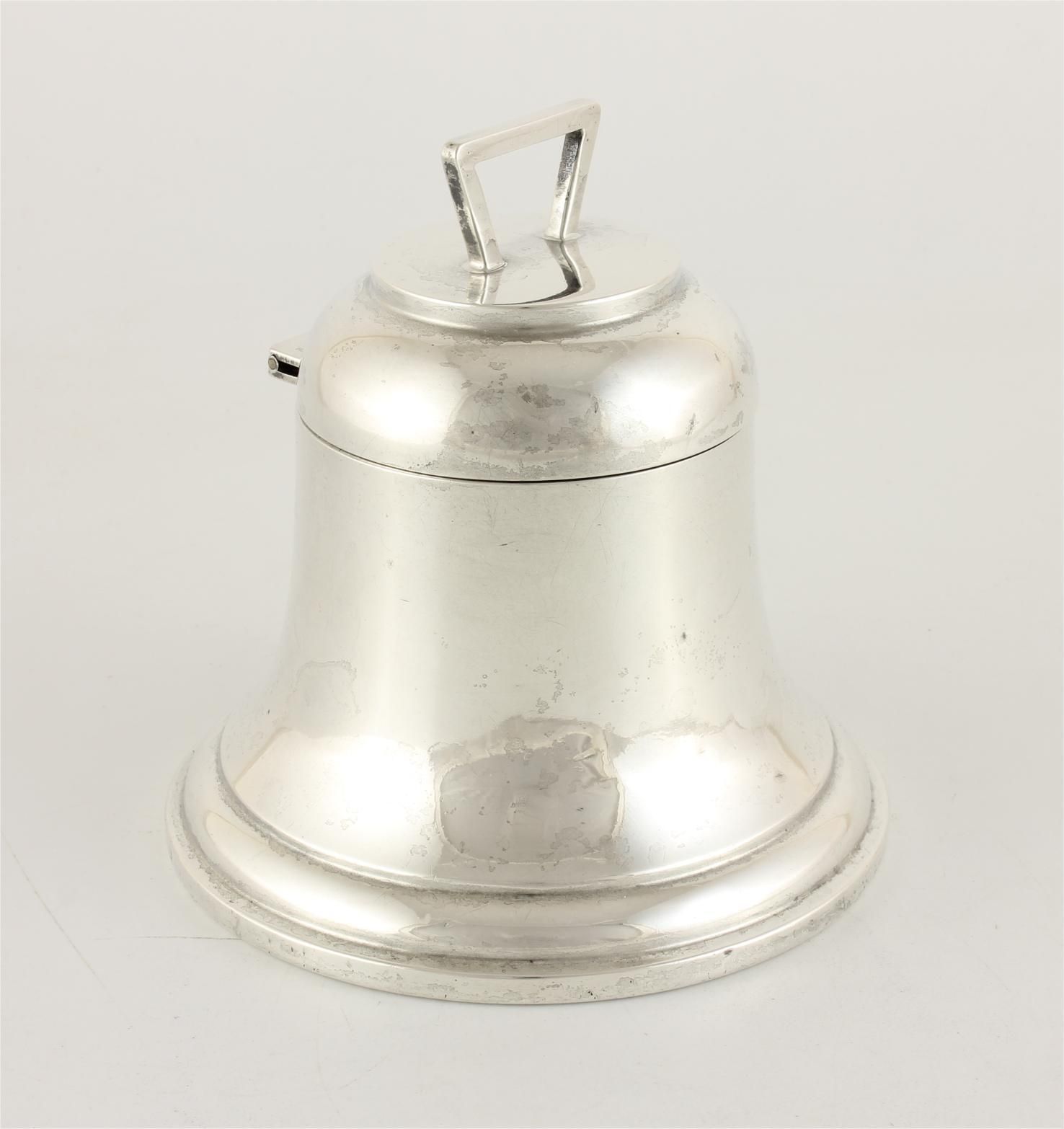 Large Antique Silver Bell Inkwell. Ships Bell Ink Pot Stand. 1913. photo 215.0