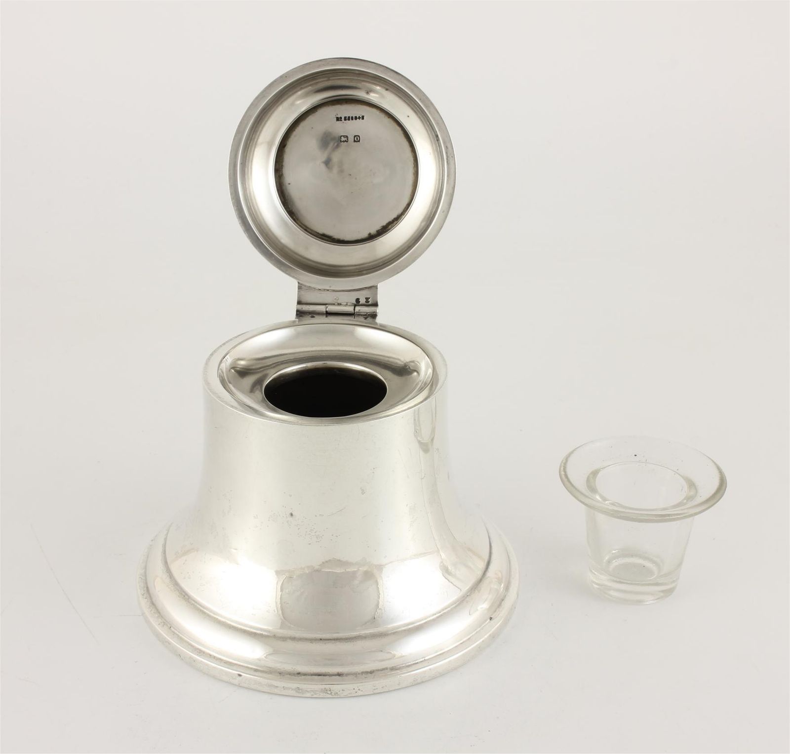 Large Antique Silver Bell Inkwell. Ships Bell Ink Pot Stand. 1913. photo vinterior