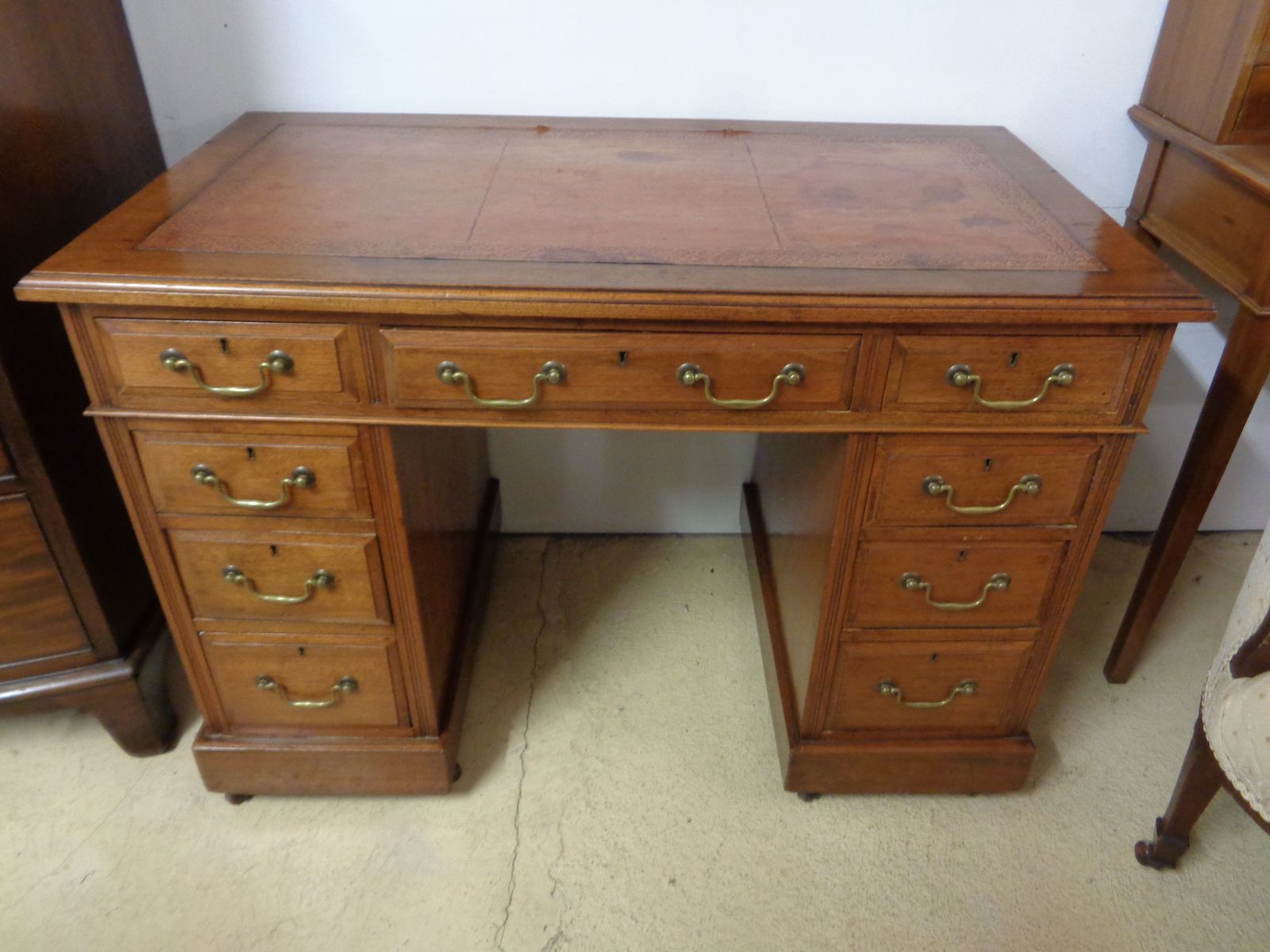 Edwardian Twin Pedestal Desk On Castors