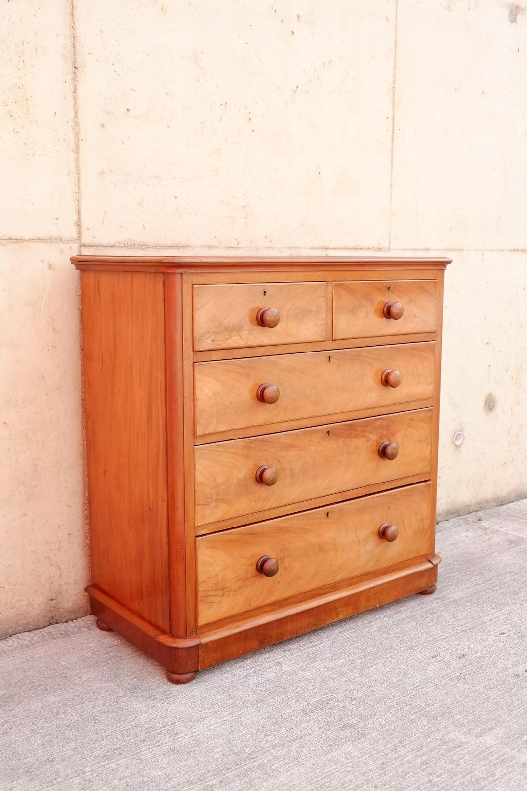 Antique English Satinwood Dresser / Chest Of Drawers With Bun Feet photo furniture