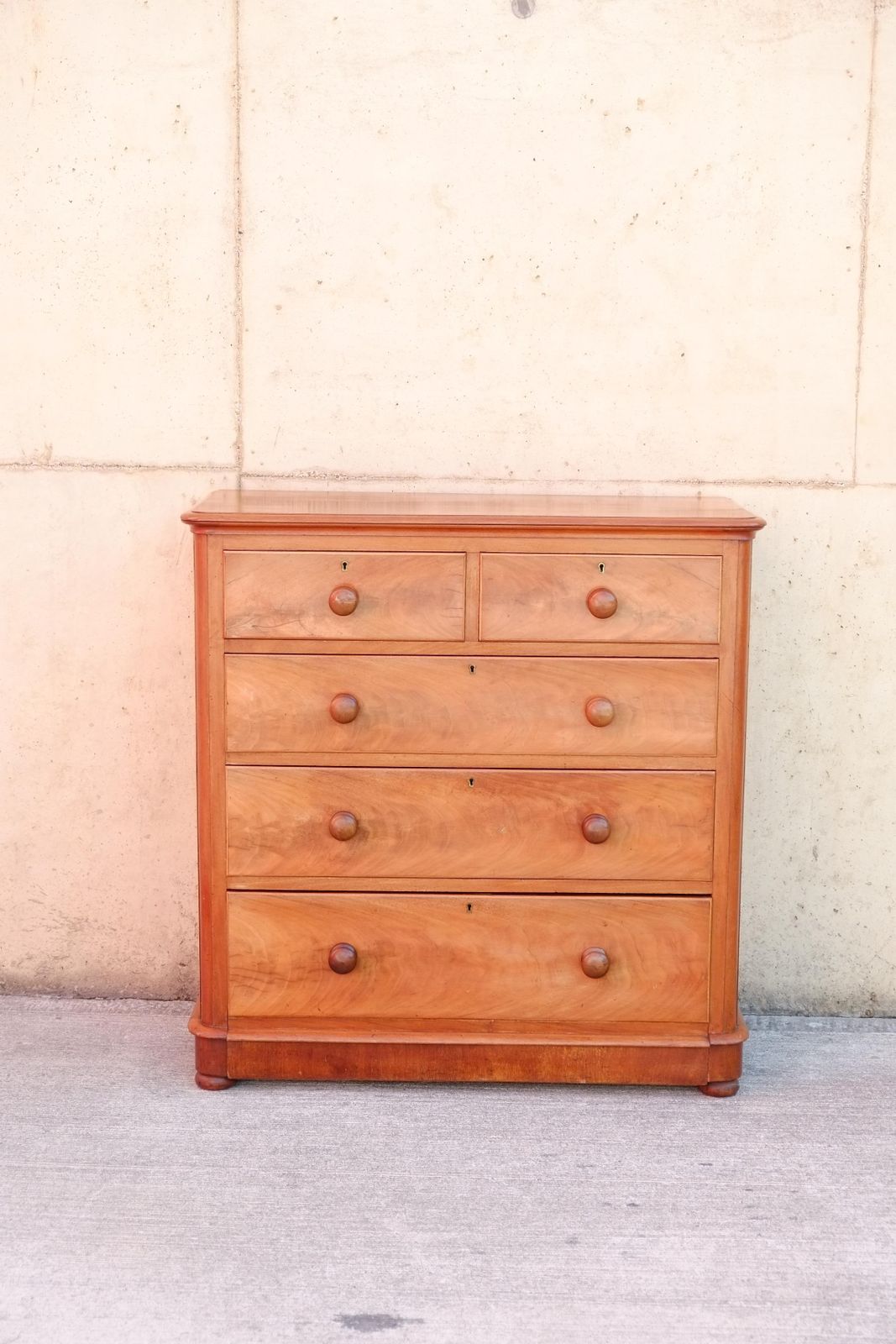 Antique English Satinwood Dresser / Chest Of Drawers With Bun Feet photo for sale