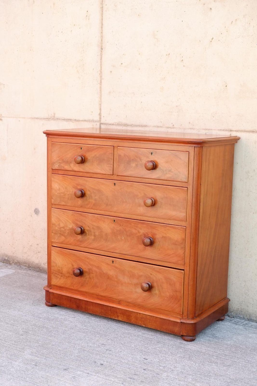 Antique English Satinwood Dresser / Chest Of Drawers With Bun Feet photo Furniture
