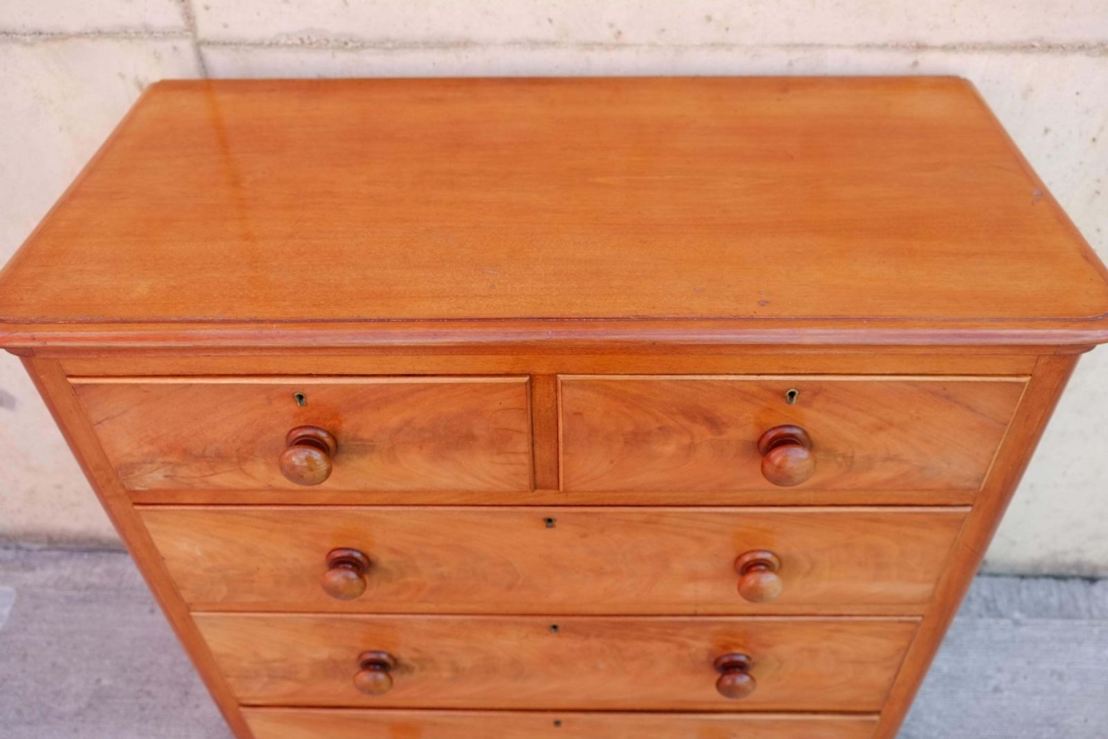 Antique English Satinwood Dresser / Chest Of Drawers With Bun Feet photo vintage